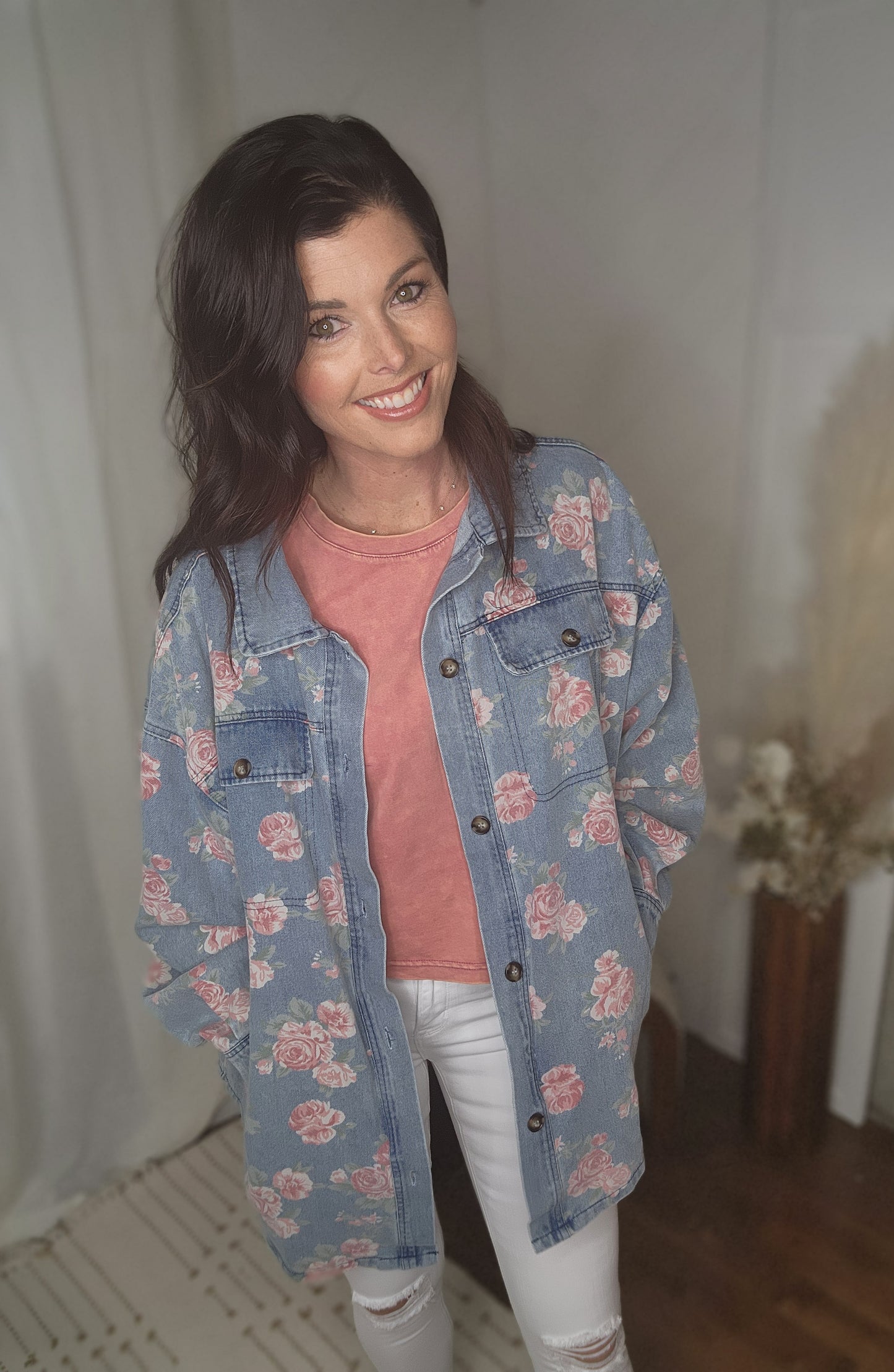 Washed in Floral Denim Jacket