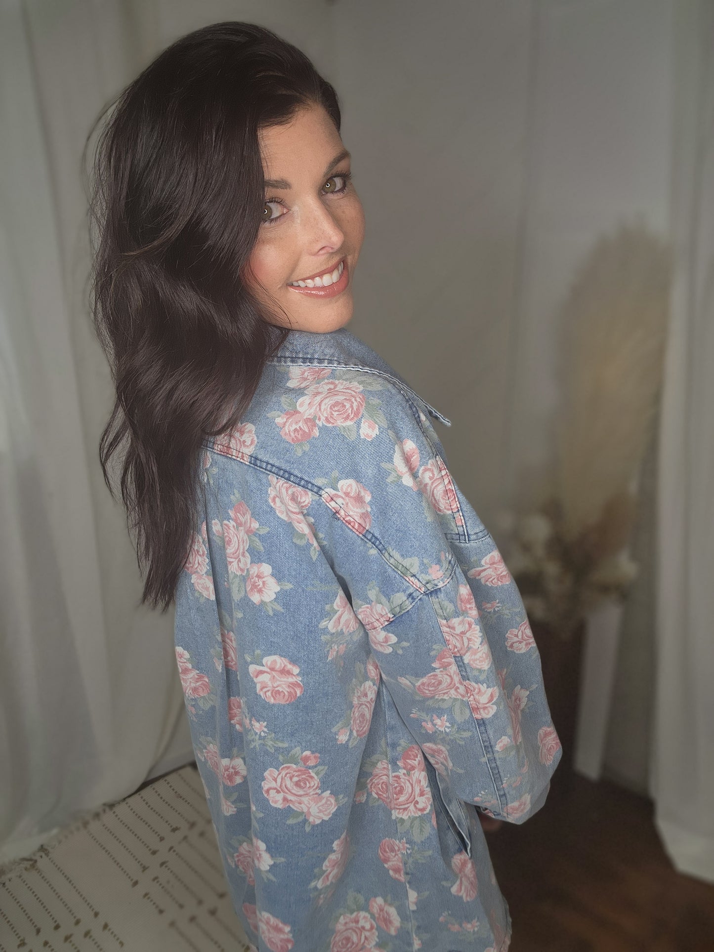 Washed in Floral Denim Jacket