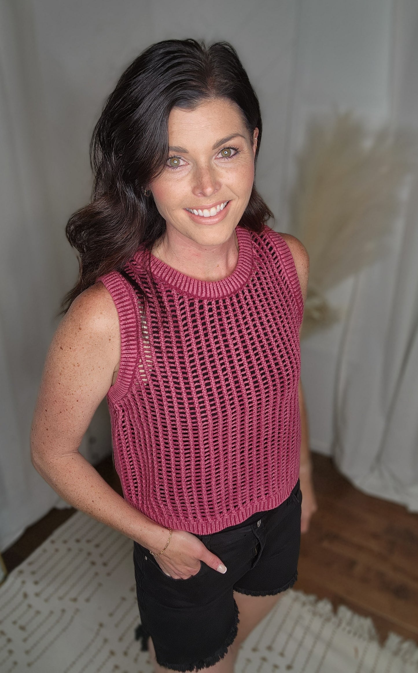 Cabernet Fishnet Sweater Tank