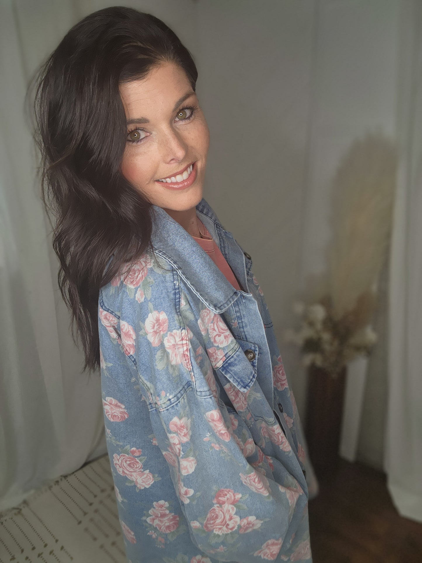 Washed in Floral Denim Jacket