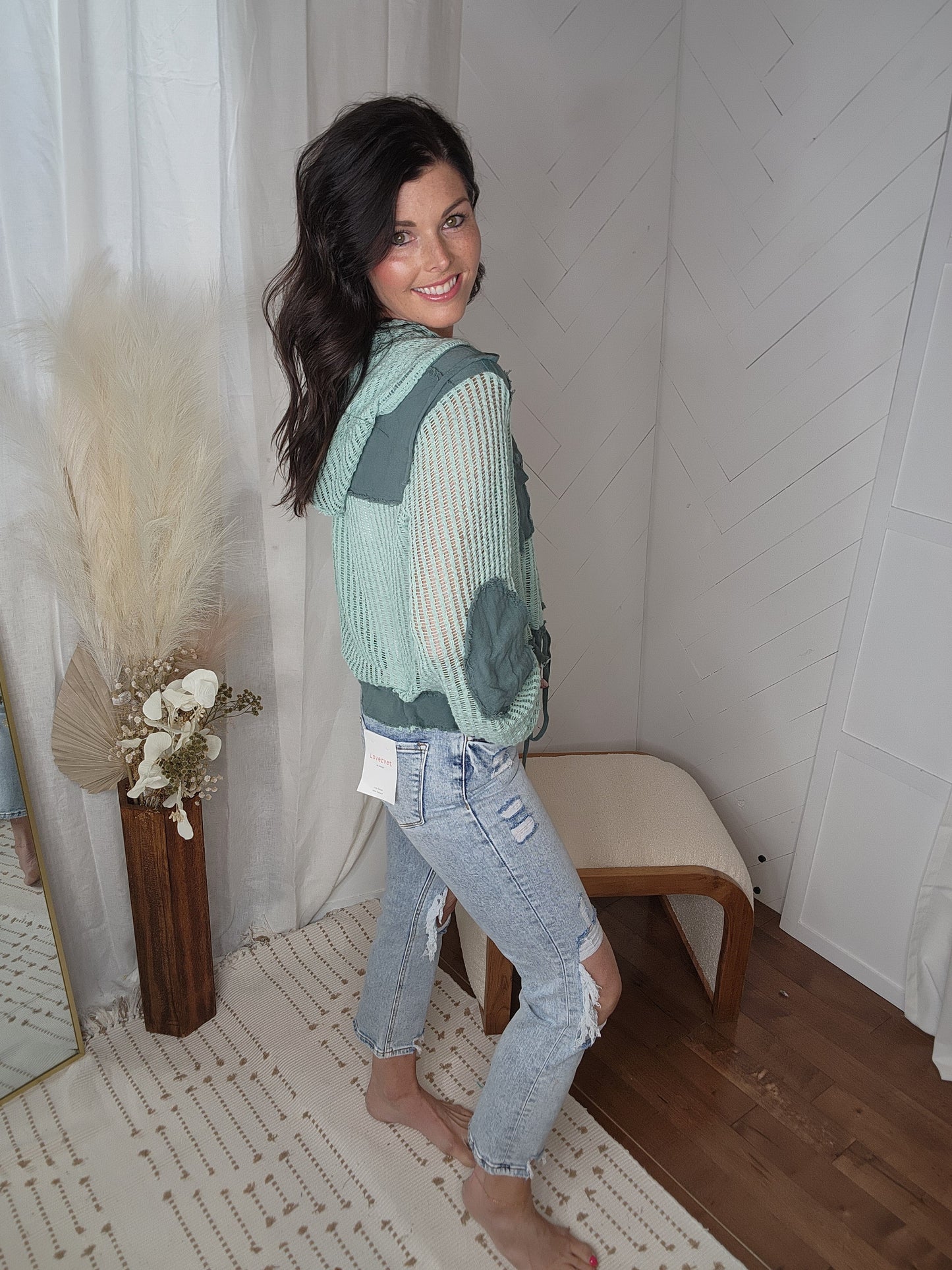 Sage Breeze Hooded Knit Top