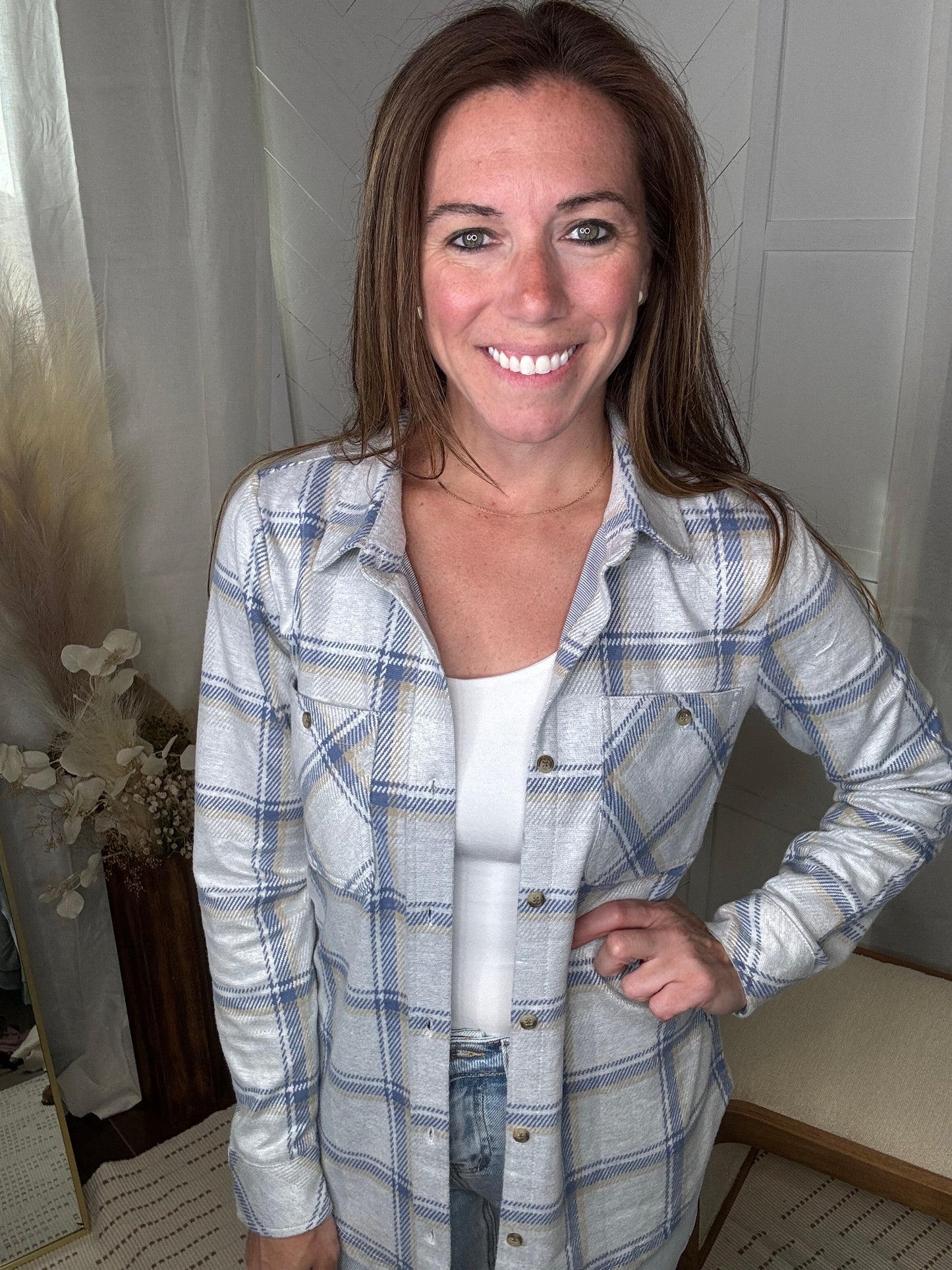 The Lexi Button Down: Blue/Cream