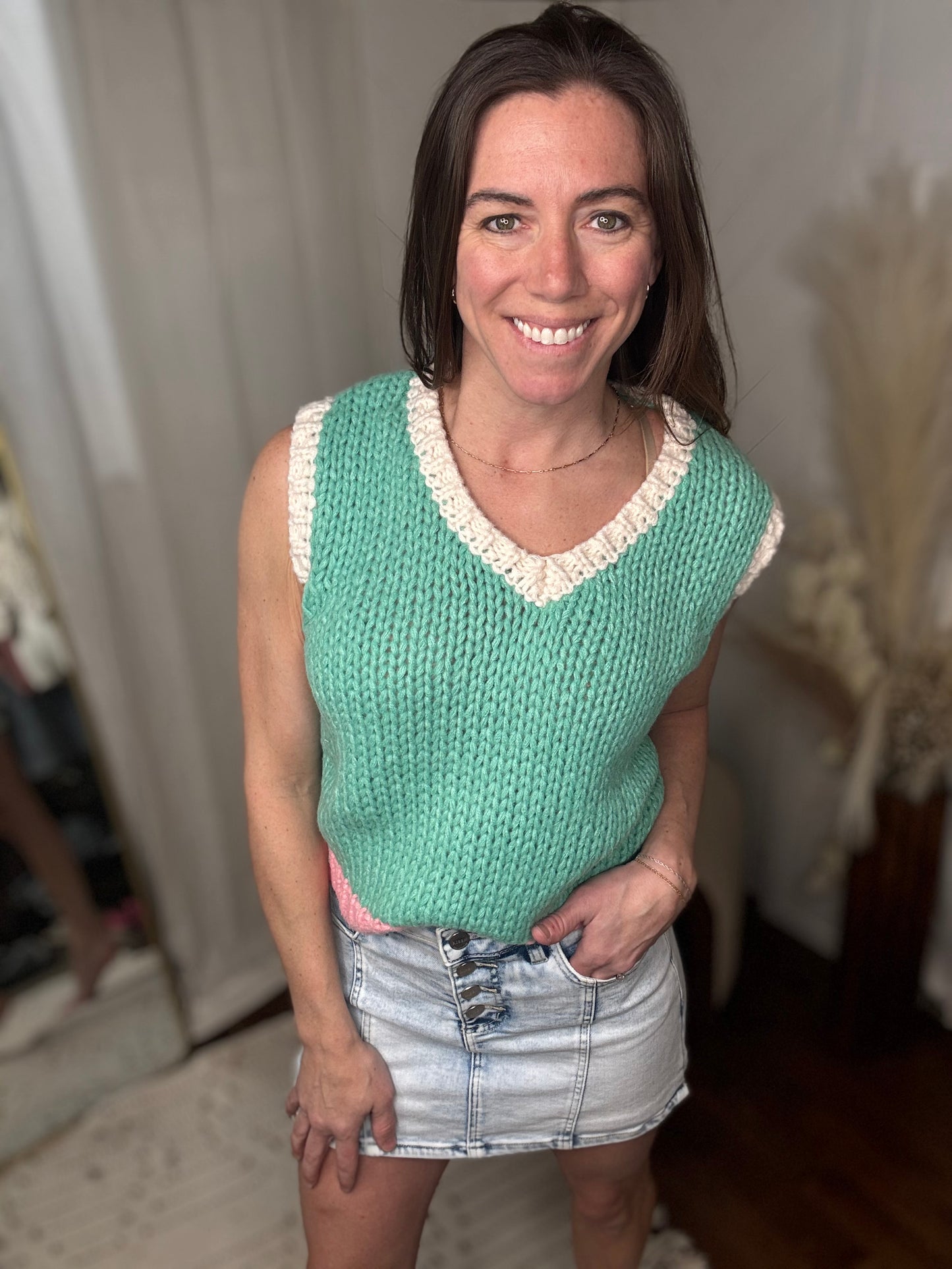 Seaside Blush Colorblock Sweater Tank