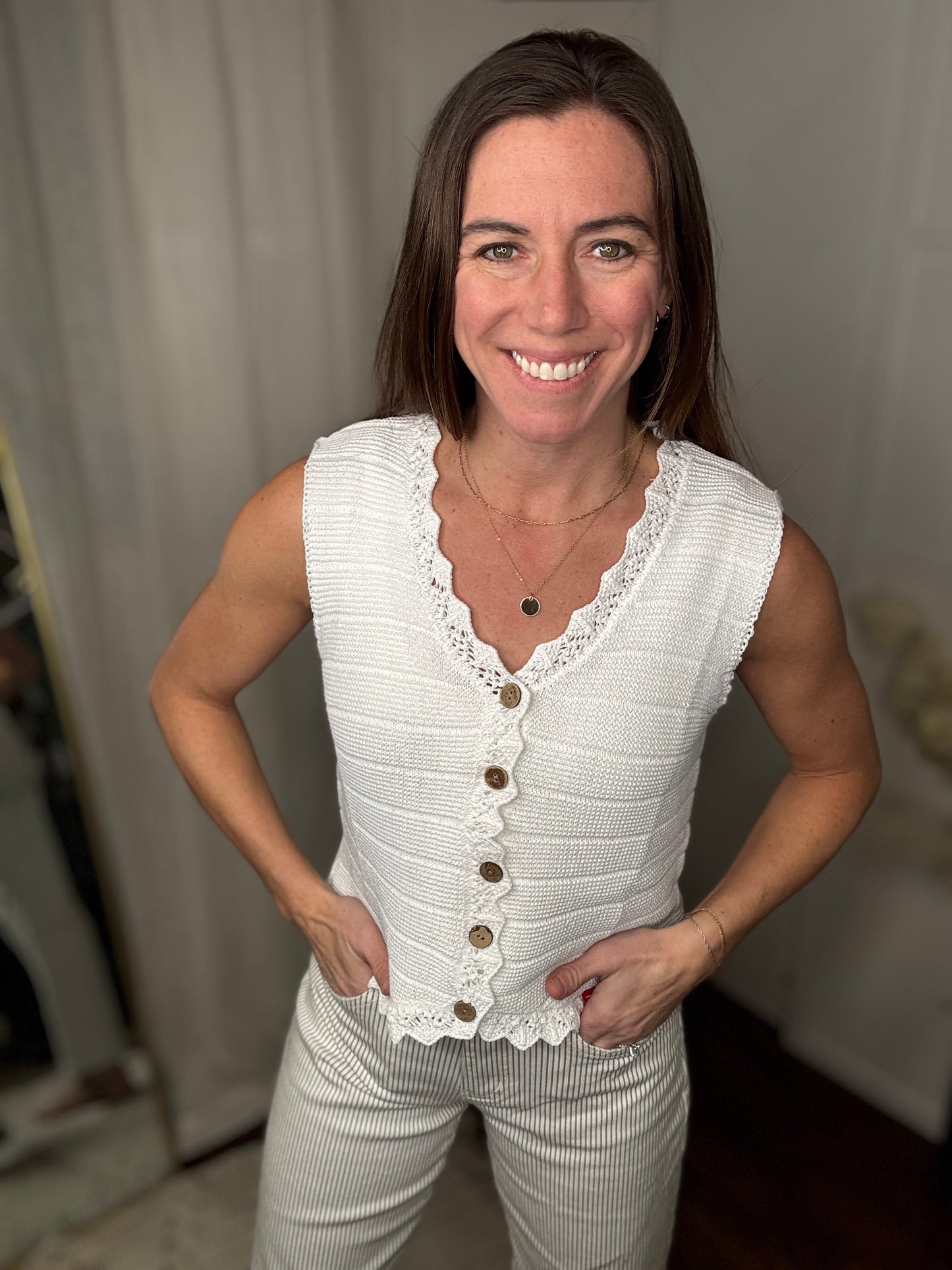 Ivory Knit Button-Front Vest