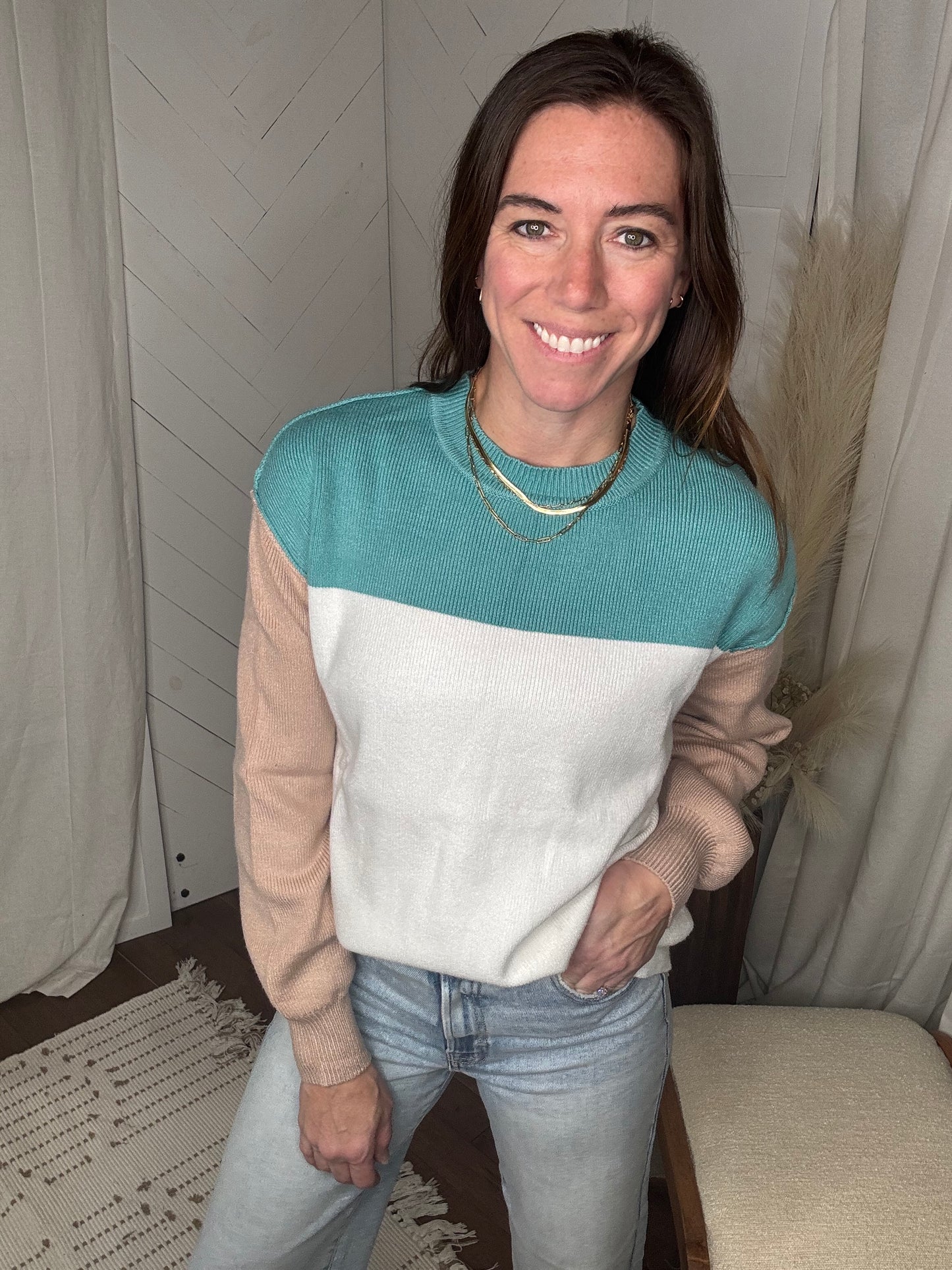 Green line Cozy Colorblock Sweater