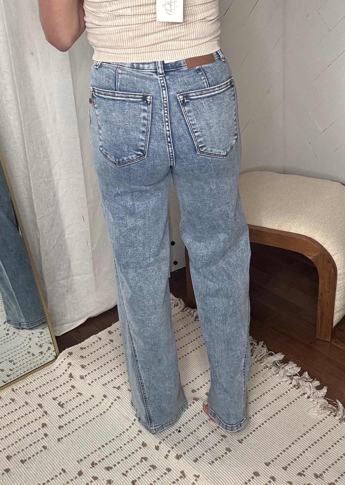 Judy Blue54: High Waisted Detailed Wide Leg Jeans