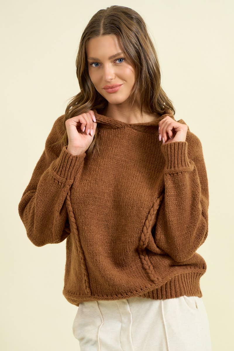 Caramel Braided Long Sleeve Hoodie
