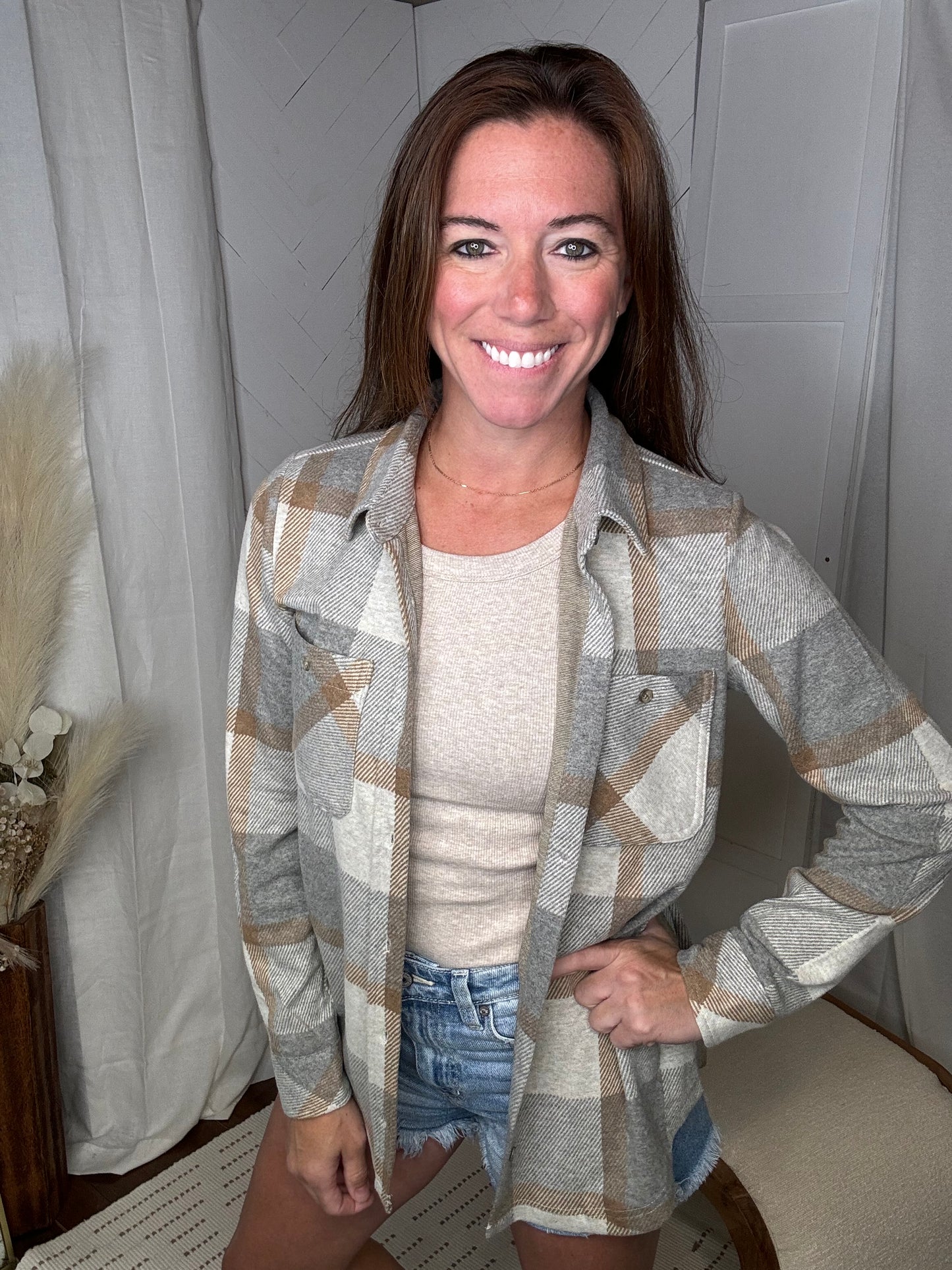 The Lexi Button Down: Grey/Brown