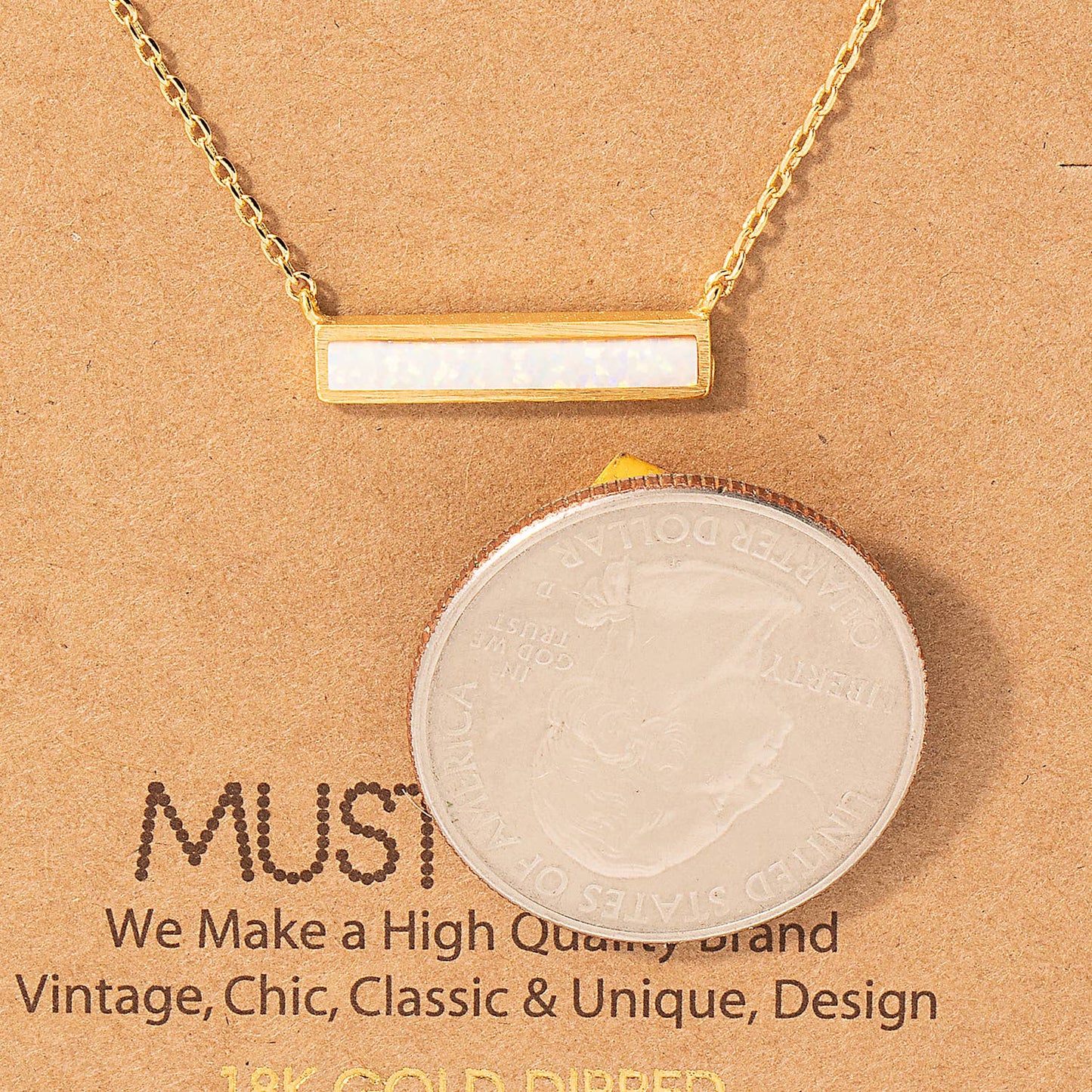 Opal Stone Bar Pendant Necklace