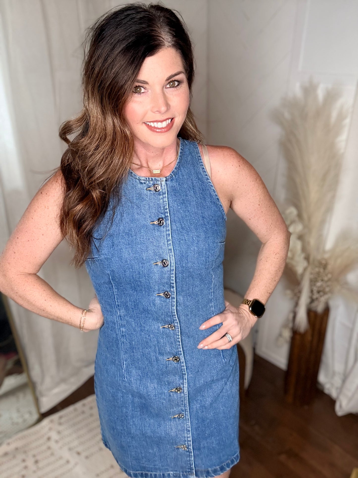 Denim Sleeveless Button Down Dress