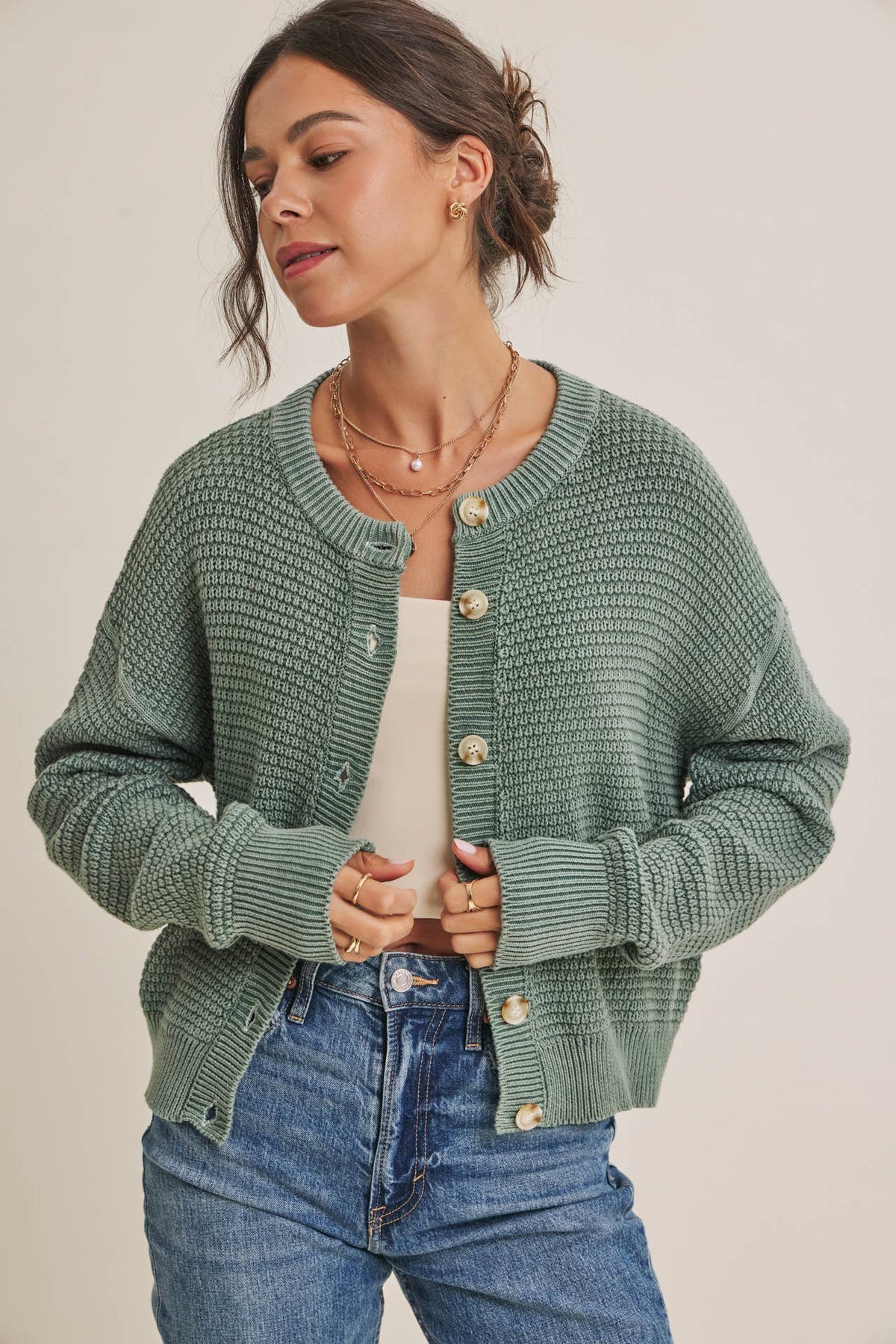 Dusty Green Wendy Button Down Cardigan