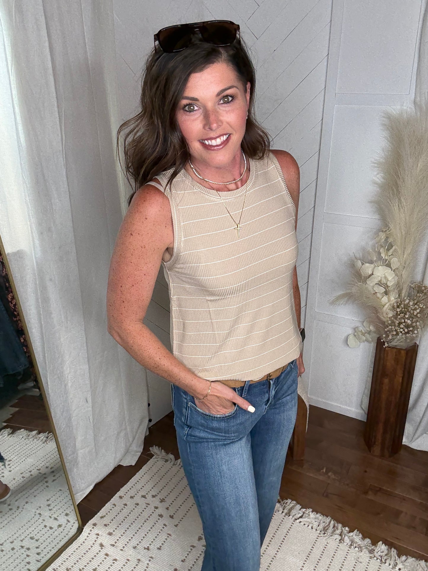 White Pepper Striped Tank