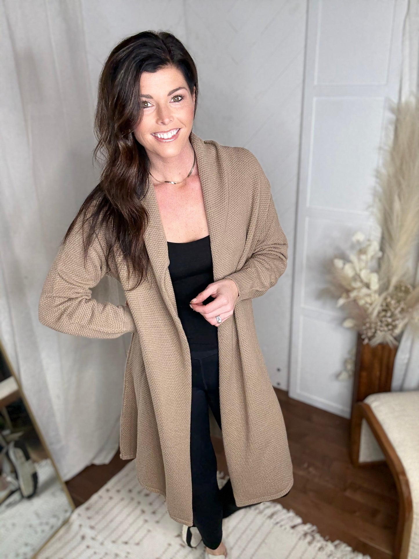 Dune Textured Open Front Oversize Midi Cardigan