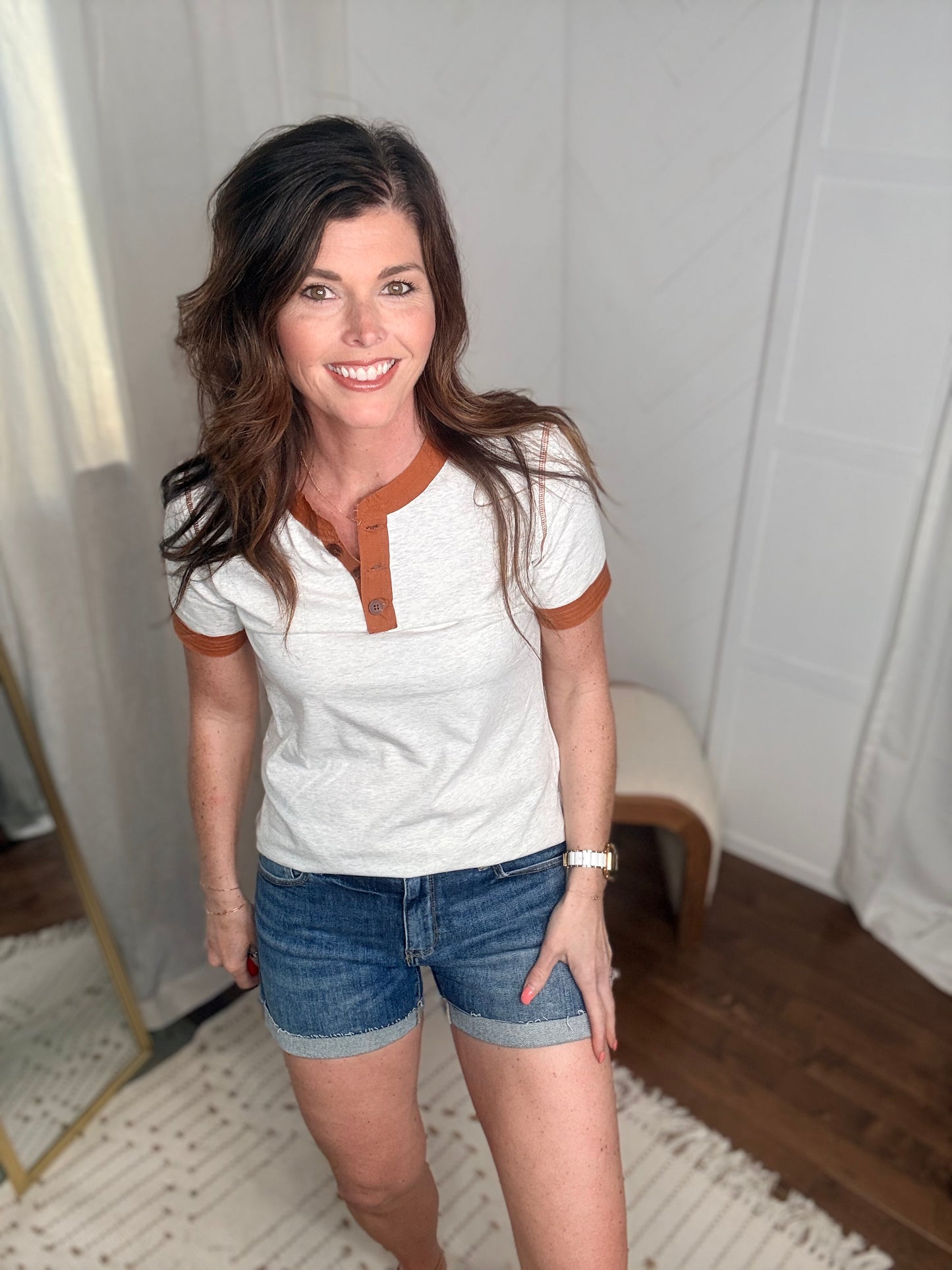Mocha Trim Casual Top