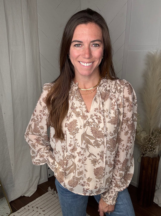 Taupe Floral Smock Top