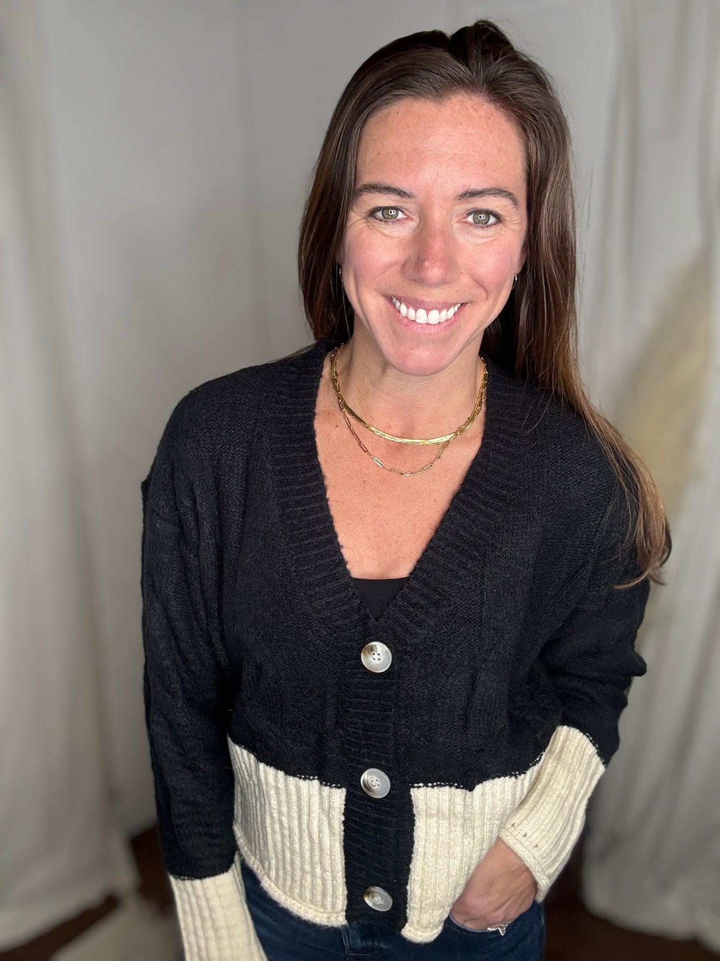 Black Oatmeal Cable Knit Crop Sweater Cardigan