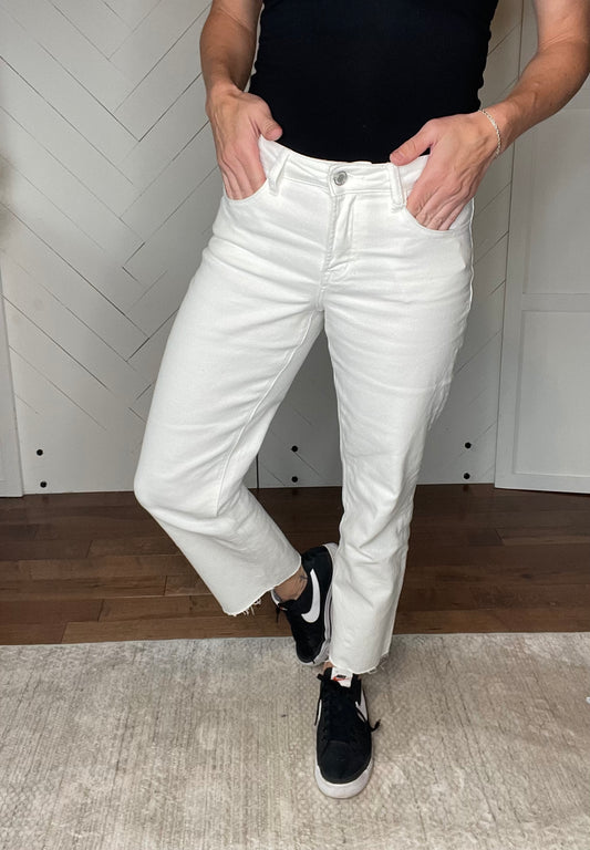 Vervet17: Optic White MidRise Crop Straight