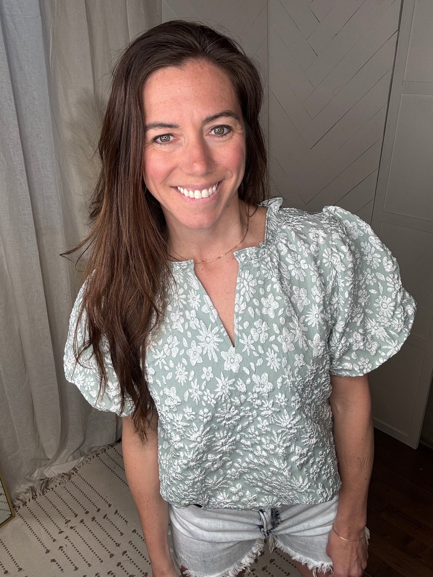 Sage Textured in Floral Top