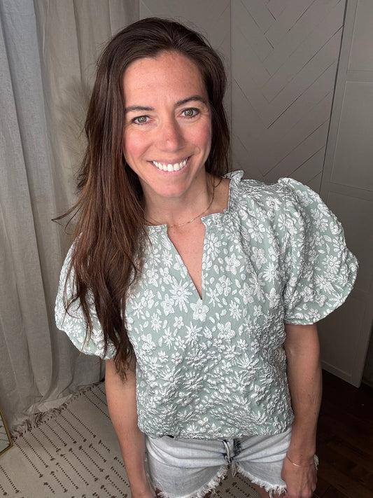Sage Textured in Floral Top