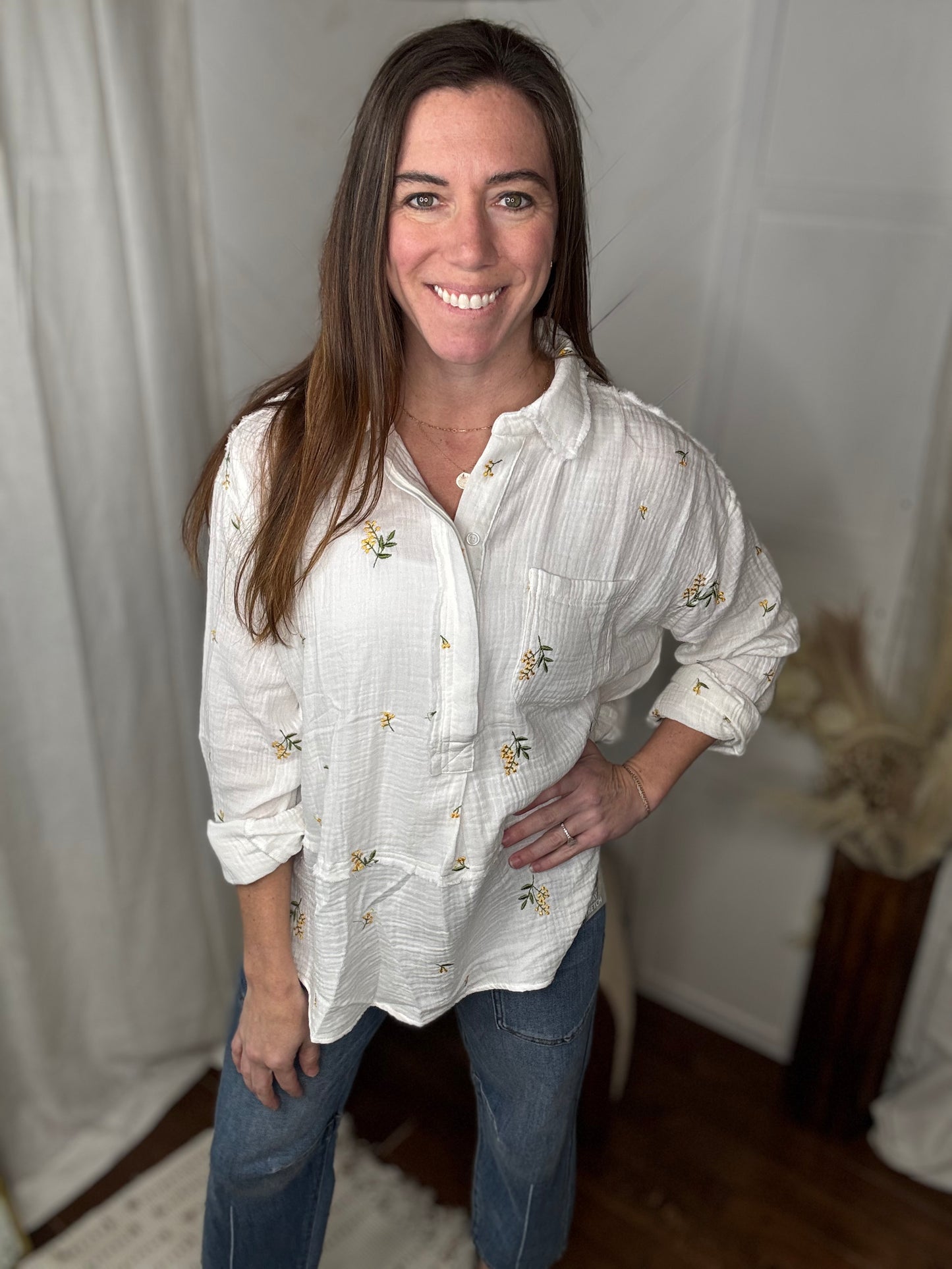 Floral Gauze Oversized Shirt