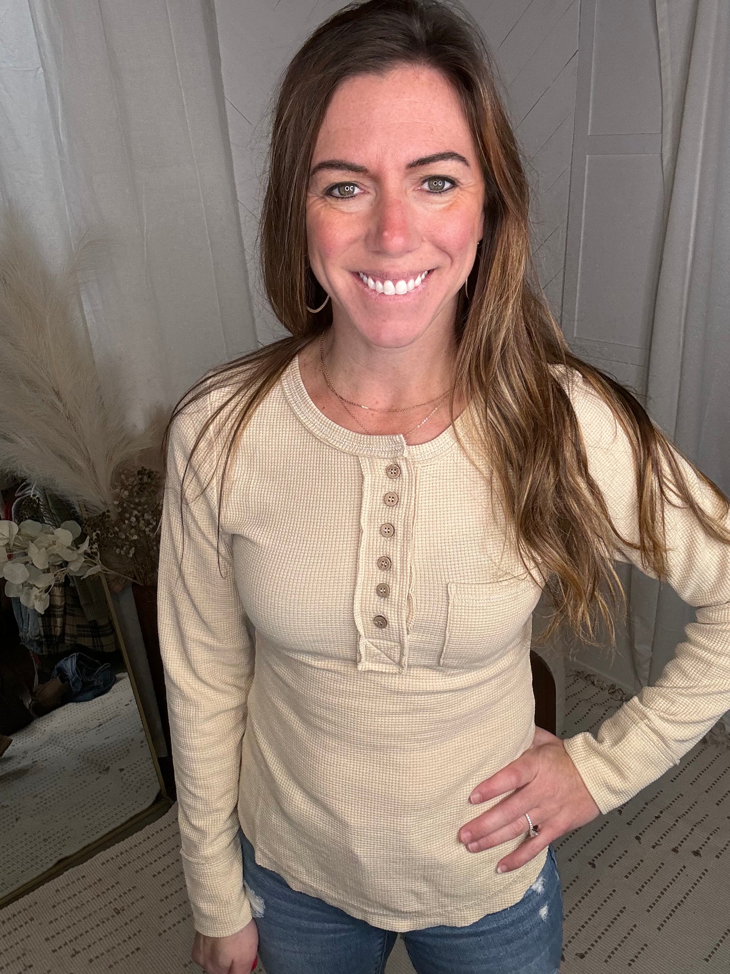Everyday Waffle Knit Top: Cream