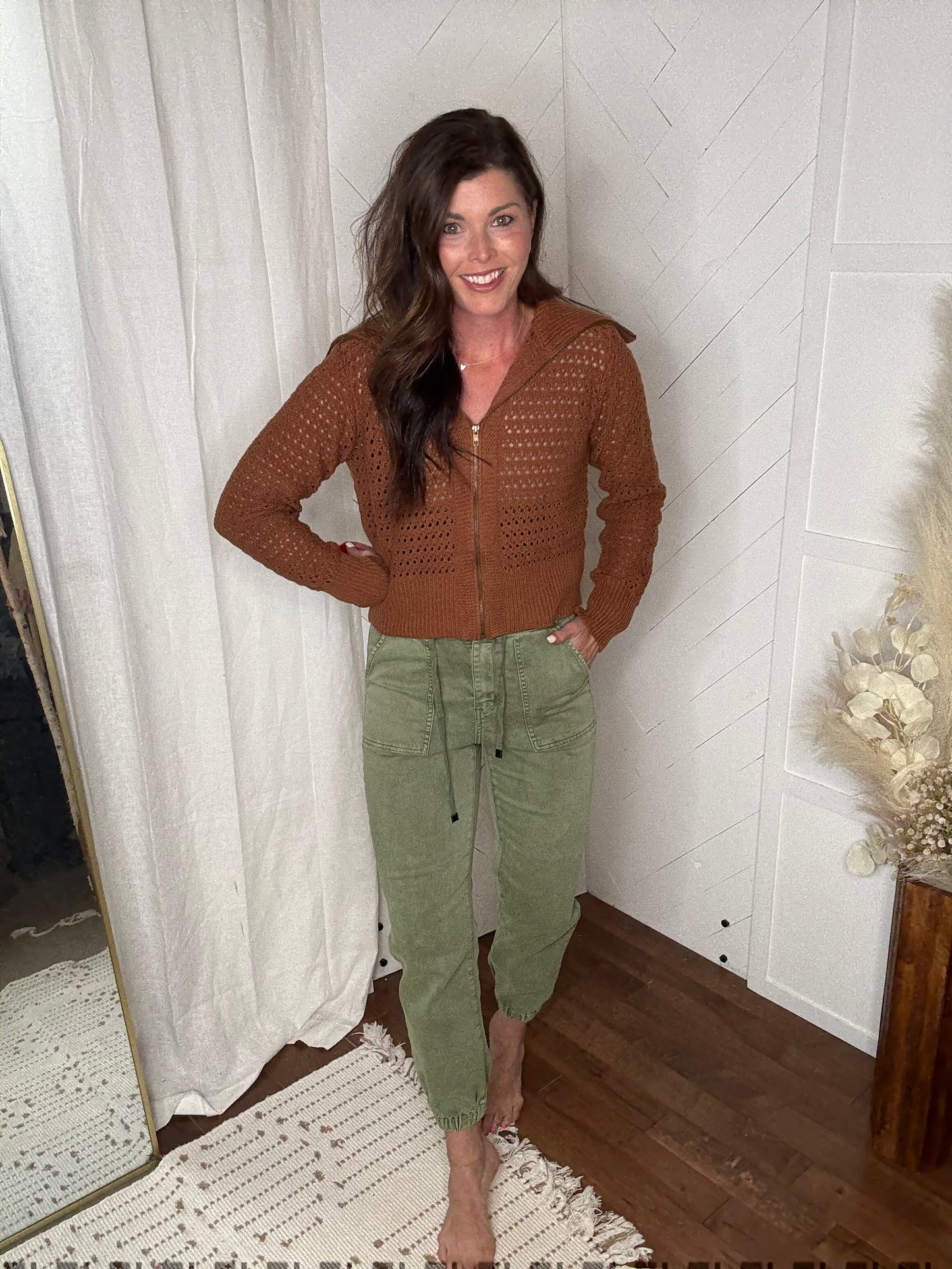 Mica High Rise Drawstring Joggers: Olive