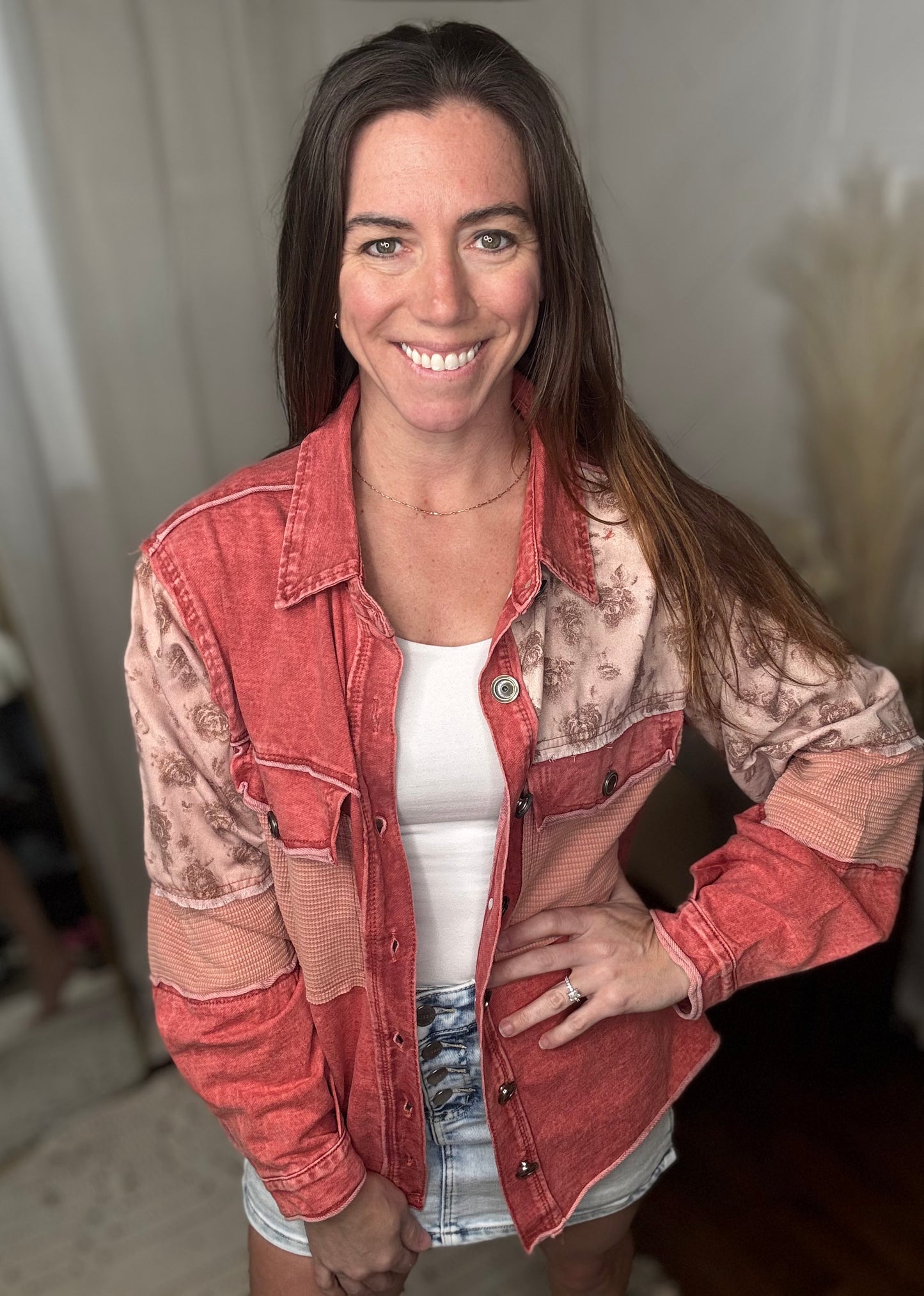 Scarlet Red Denim + Floral Jacket