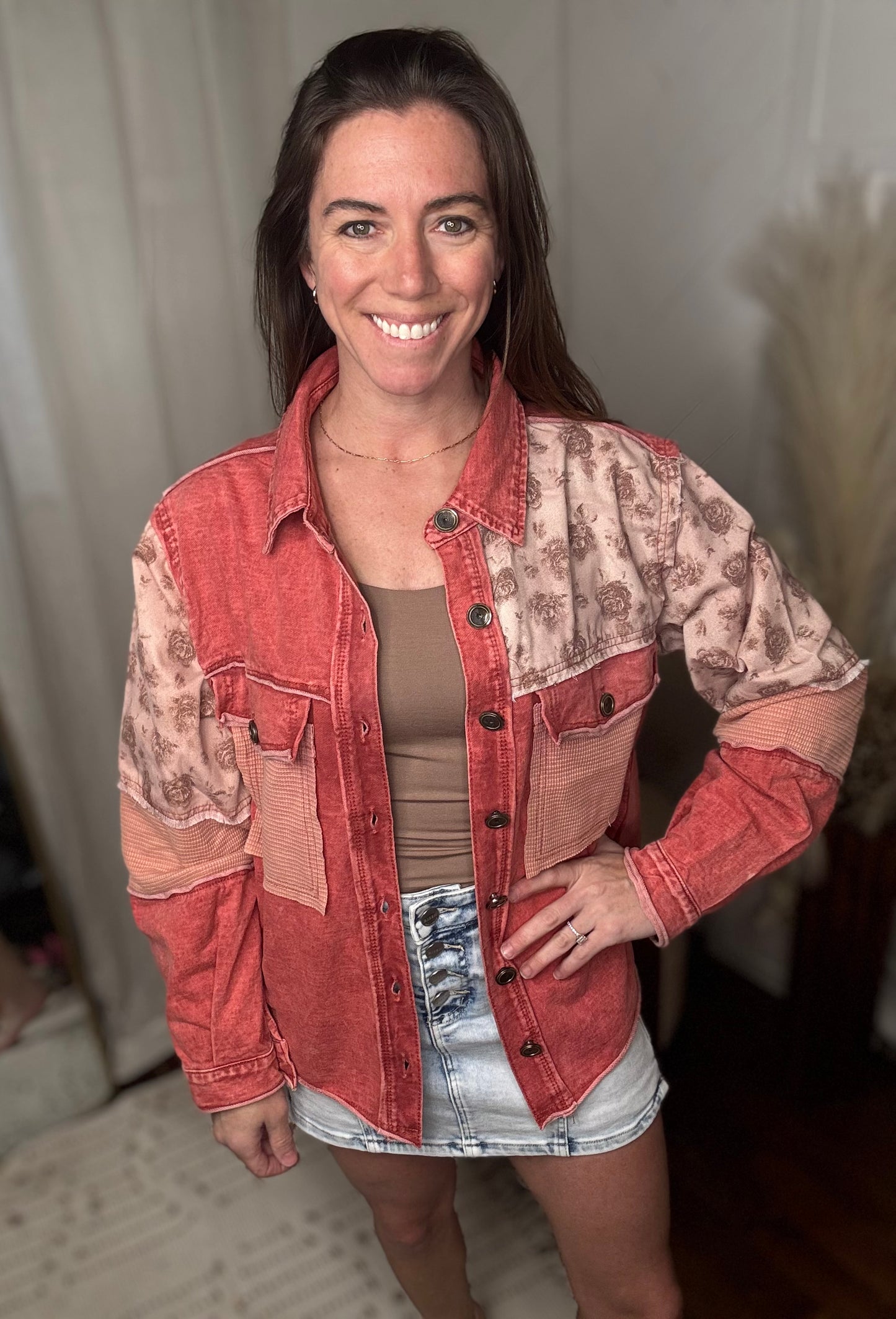 Scarlet Red Denim + Floral Jacket