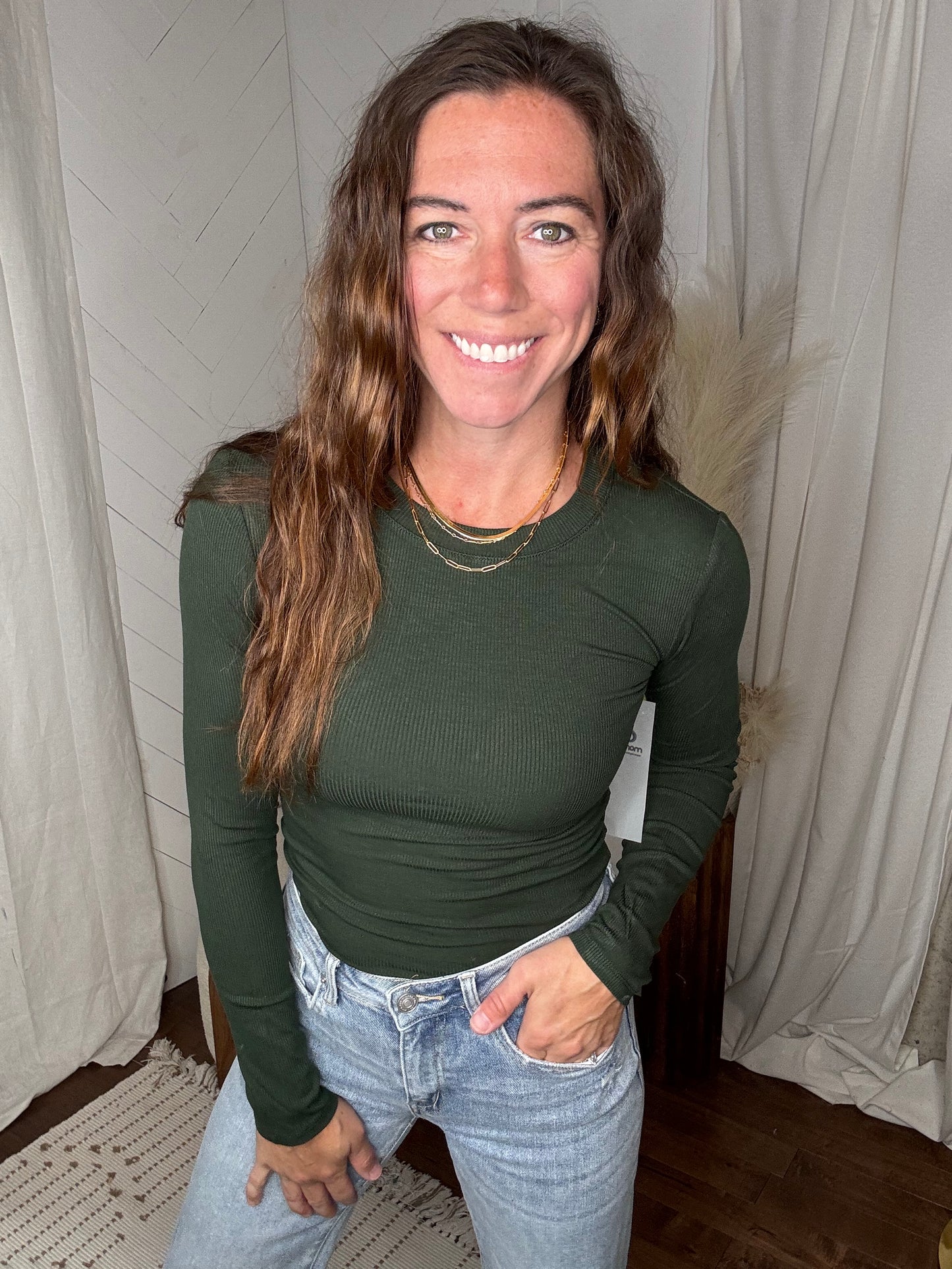 Deep Forest: Essential Long-Sleeved Ribbed Top