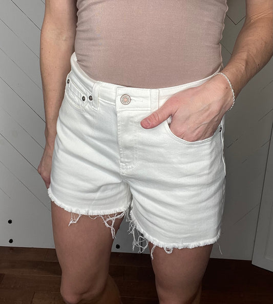 White: Raw Hem Denim Shorts