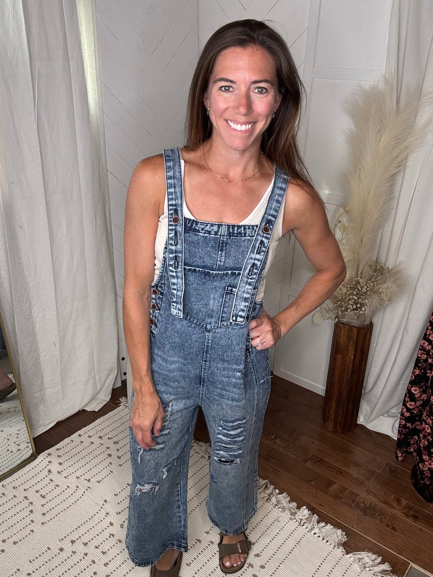 Distressed Wide leg Pocket Overalls