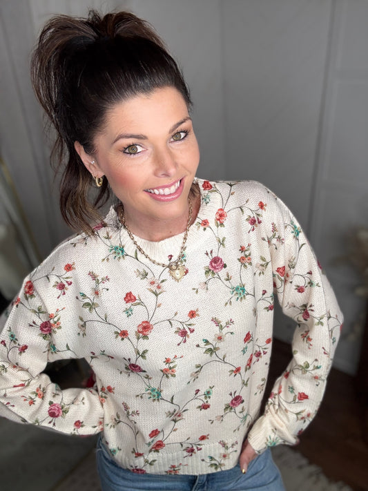 Ivory Bloom Textured Knit Sweater