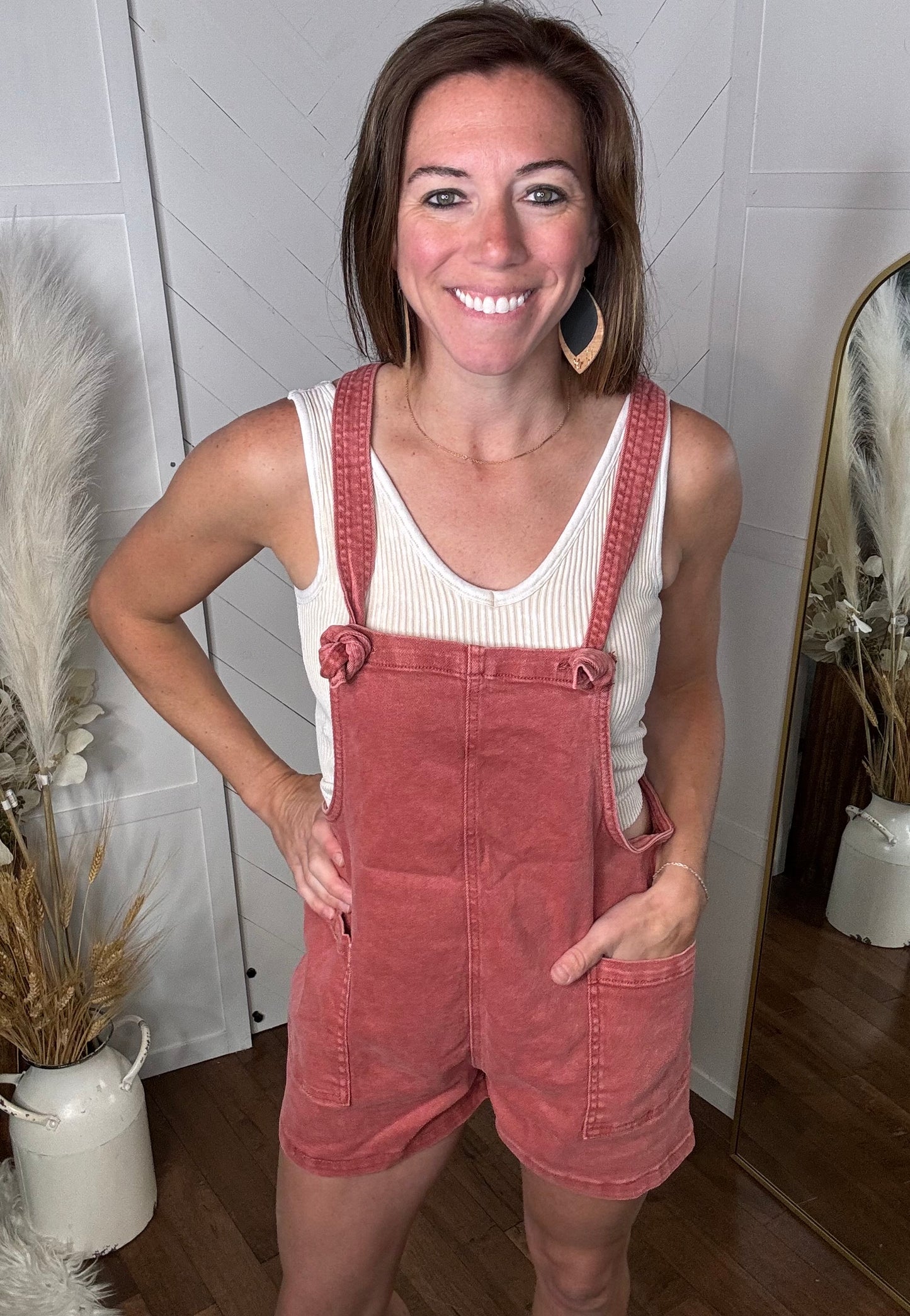 Cabernet Colored Washed Knotty Romper