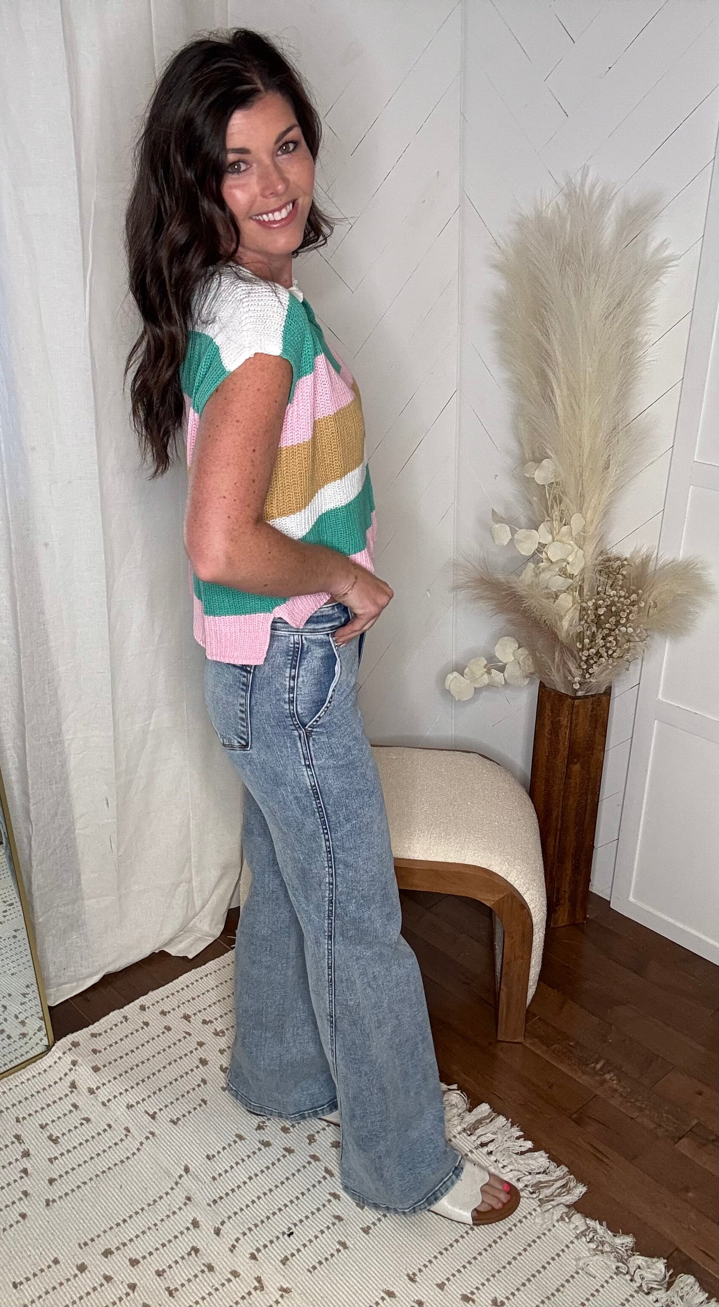 Judy Blue54: High Waisted Detailed Wide Leg Jeans
