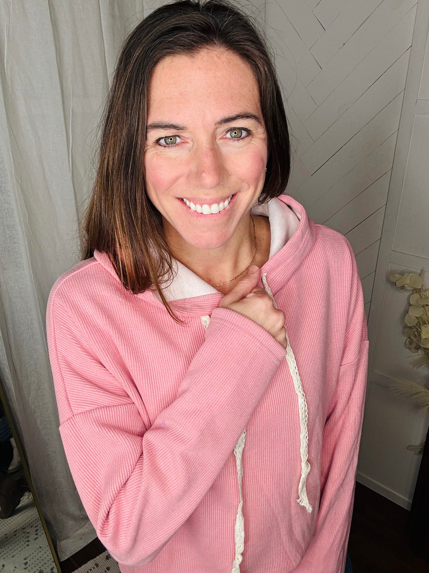 Rose Textured Drawstring Hoodie