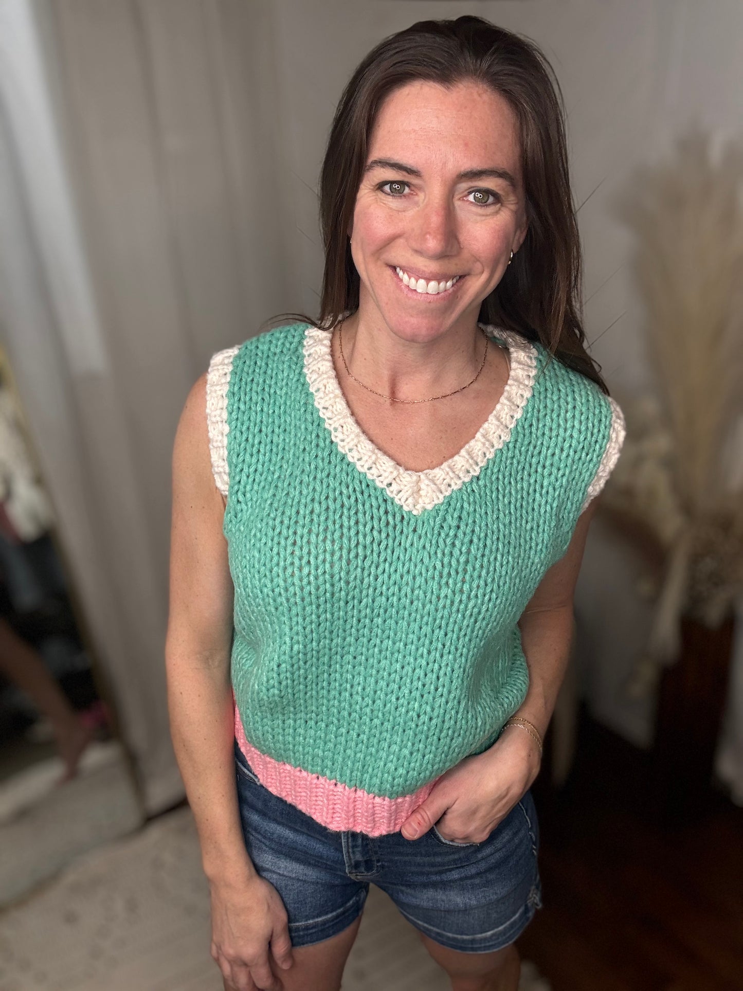 Seaside Blush Colorblock Sweater Tank