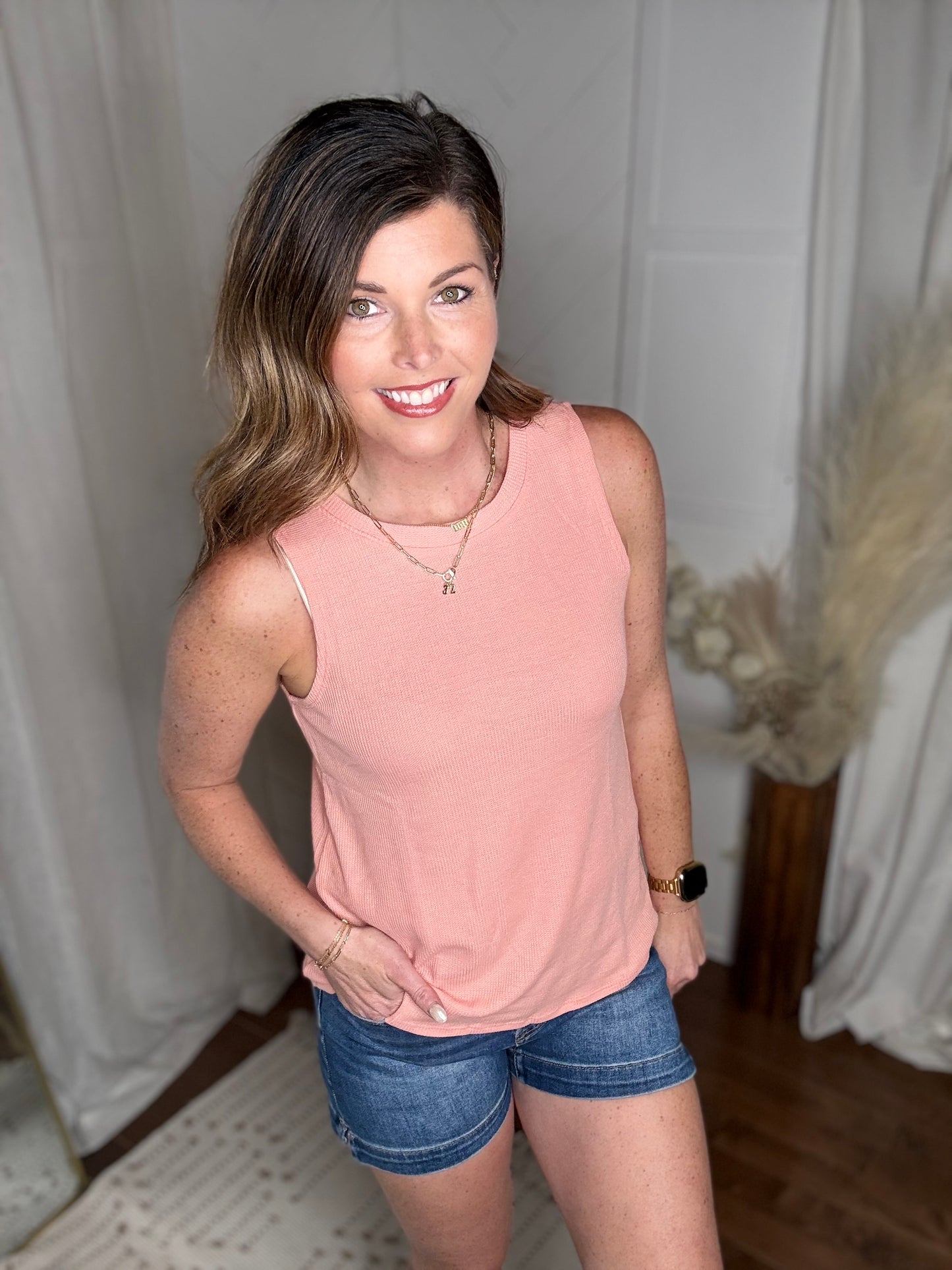 Textured Coral Sleeveless Top