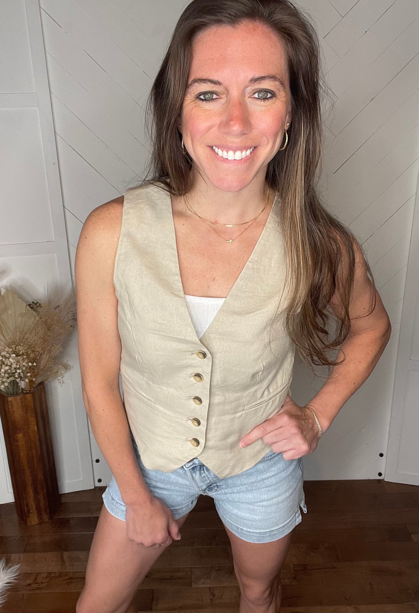 Linen Vest: Tan