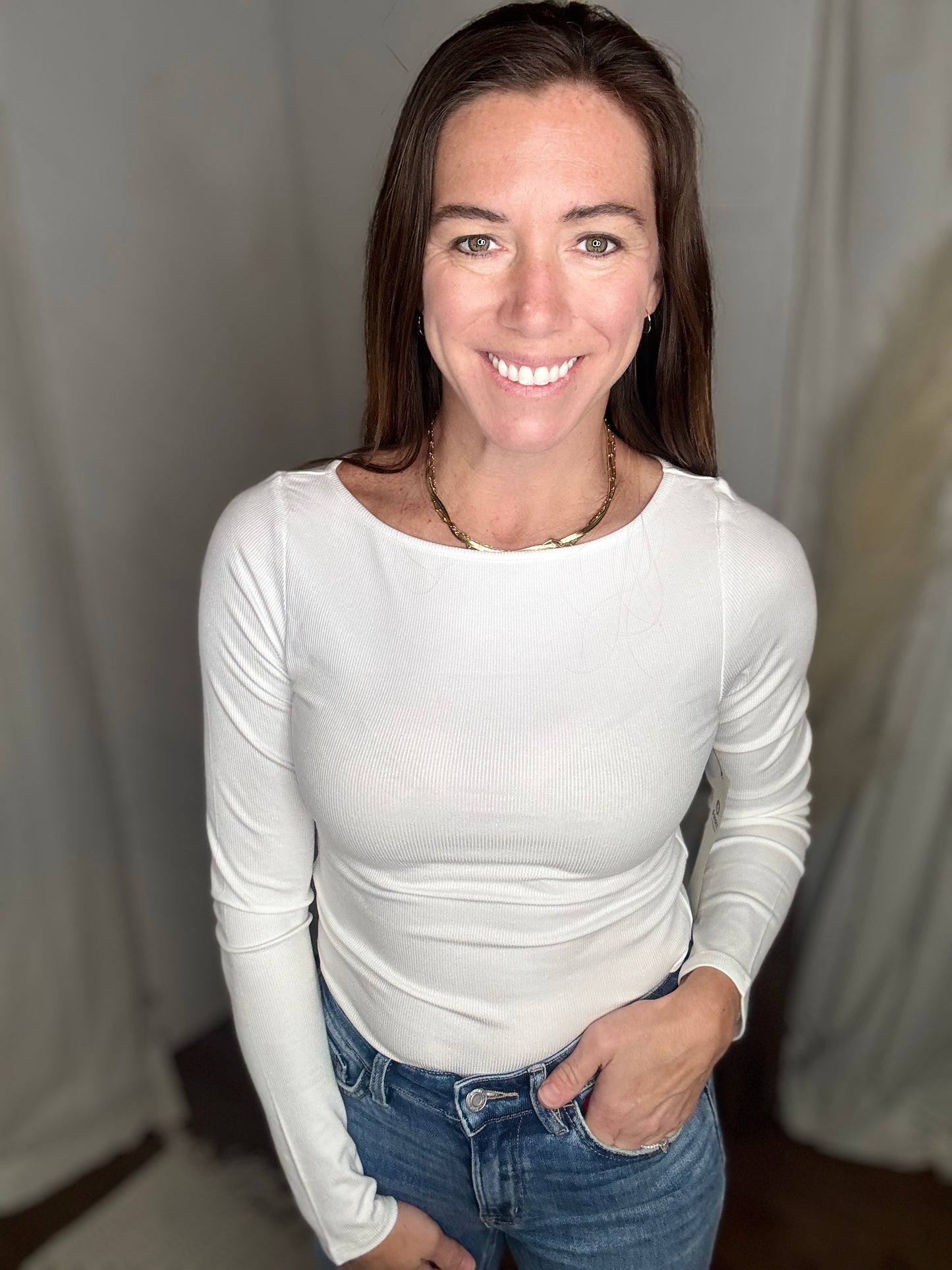 Basic White: Barely There Boat Neck Ribbed Top