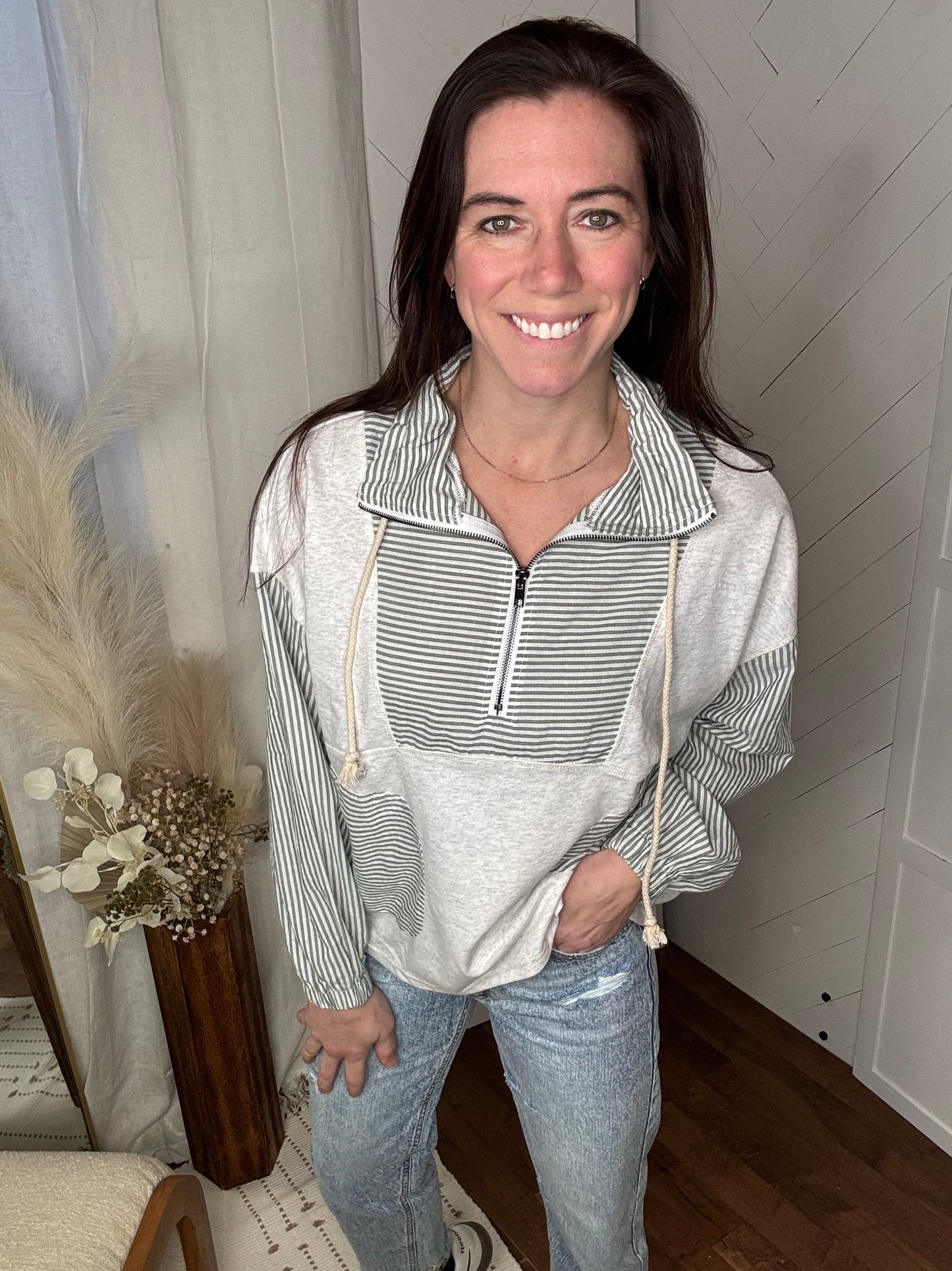 Striped Mix Terry 1/2 Zip