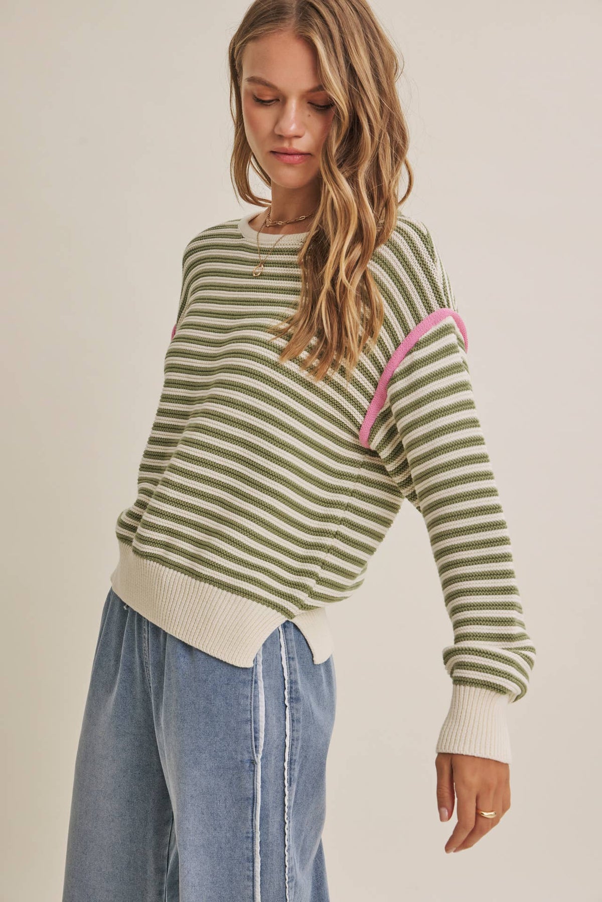 Pop of Pink Striped Sweater
