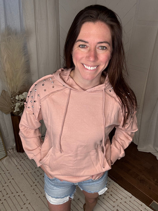 Rivet Stud Long Sleeve Hoodie with Pocket