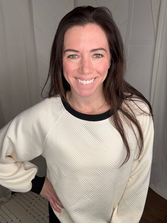 Textured Contrast Trimmed Sweater