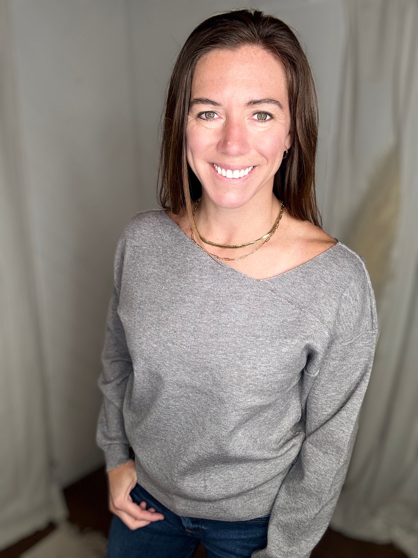Slate Asymmetrical Knit Sweater