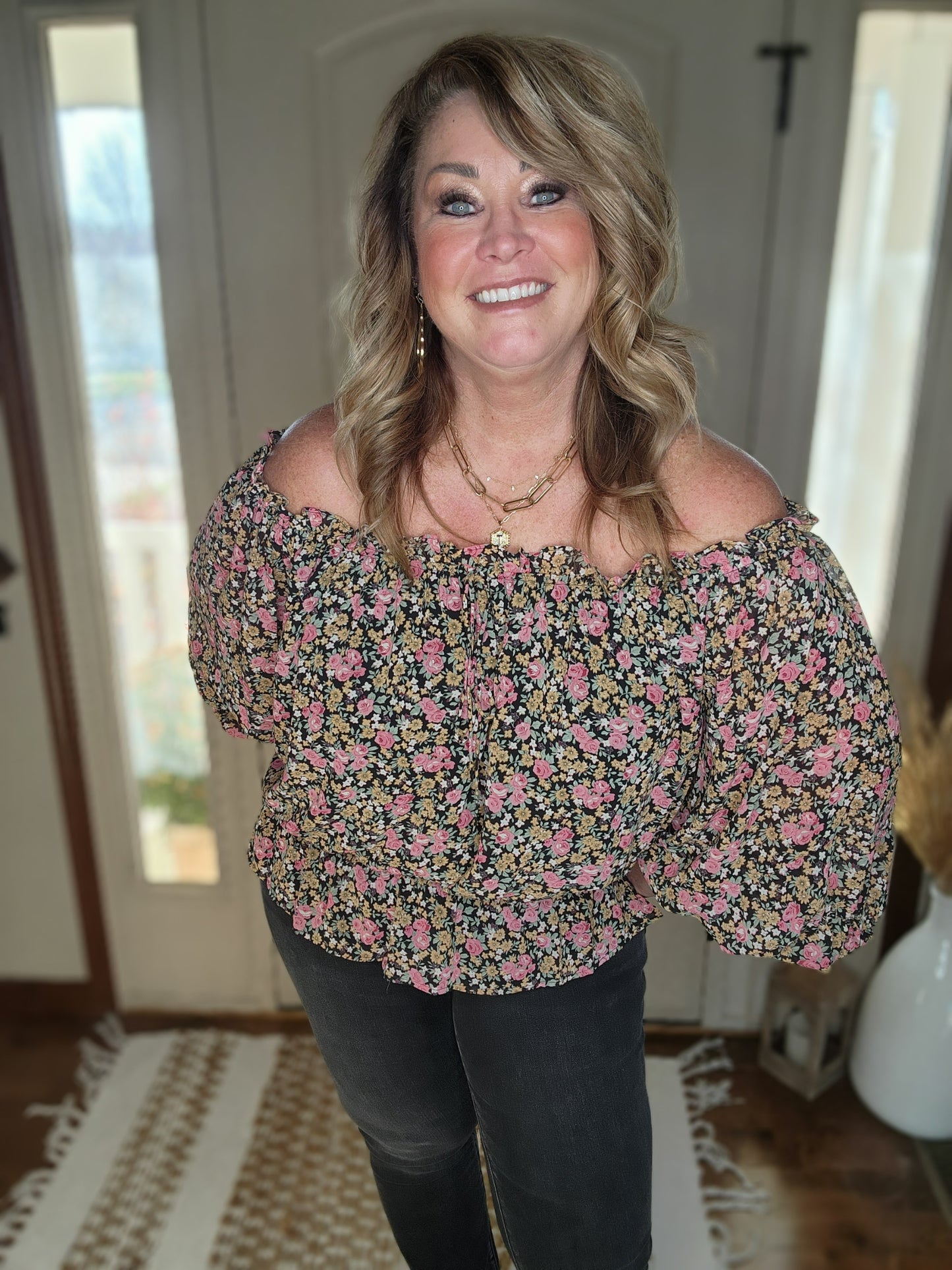 Off the Shoulder Floral Blouse