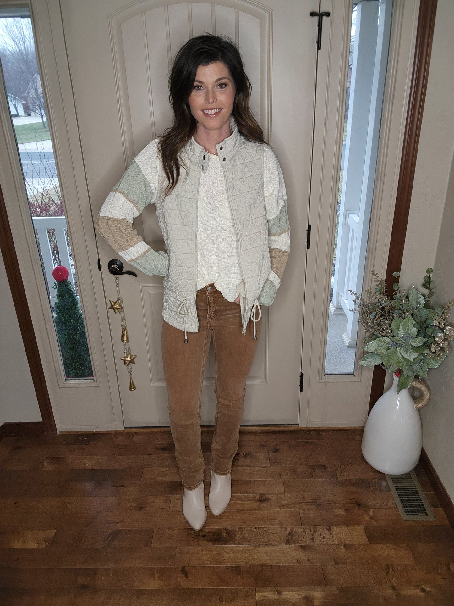 Sage + Taupe Striped Sleeve Sweater