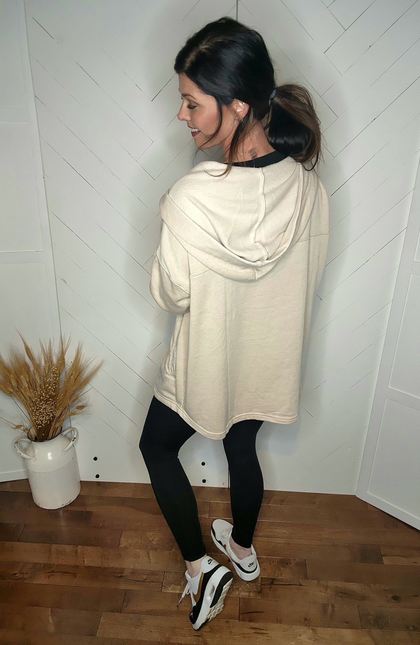 Fleece Hooded Cardigan: Tan