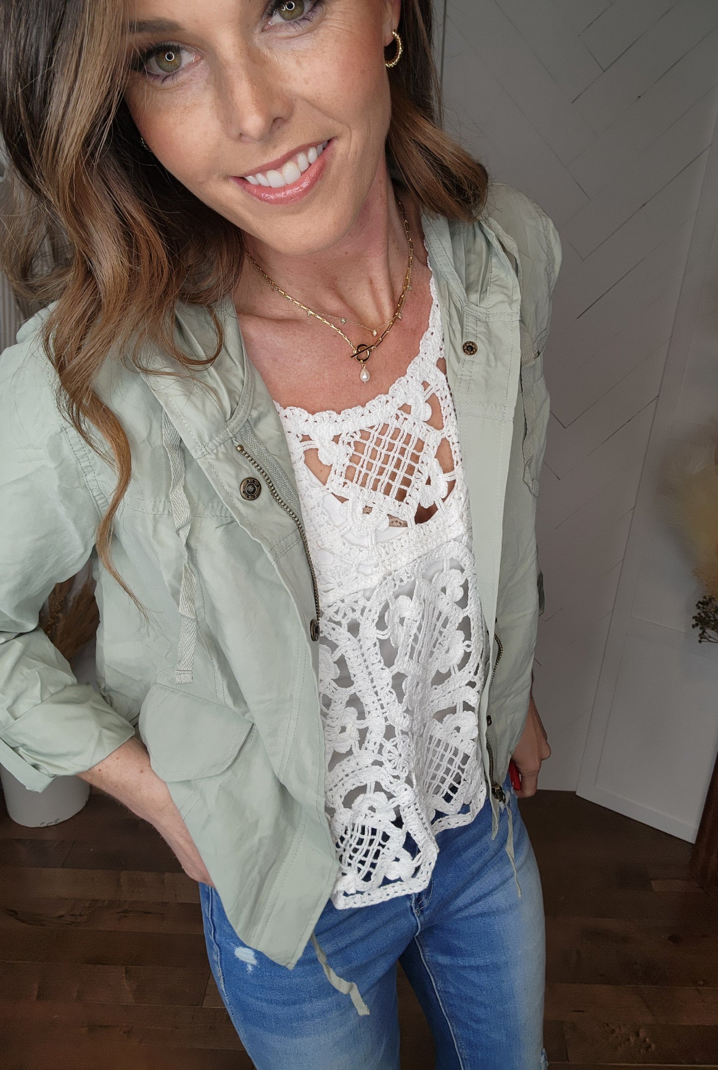 On the Go Button Up Jacket: Light Mint