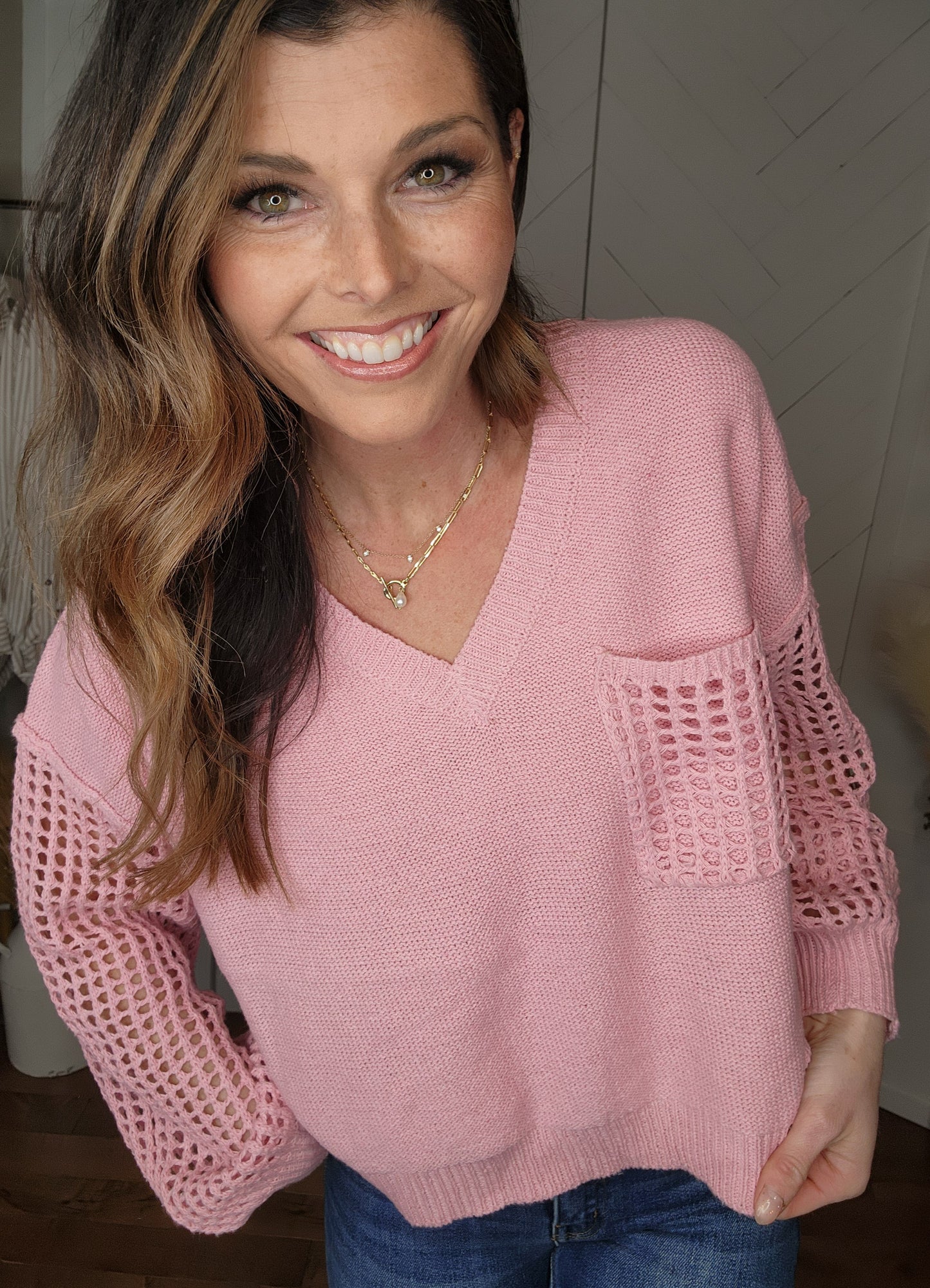 Pretty in Pink Crochet Sleeve Top