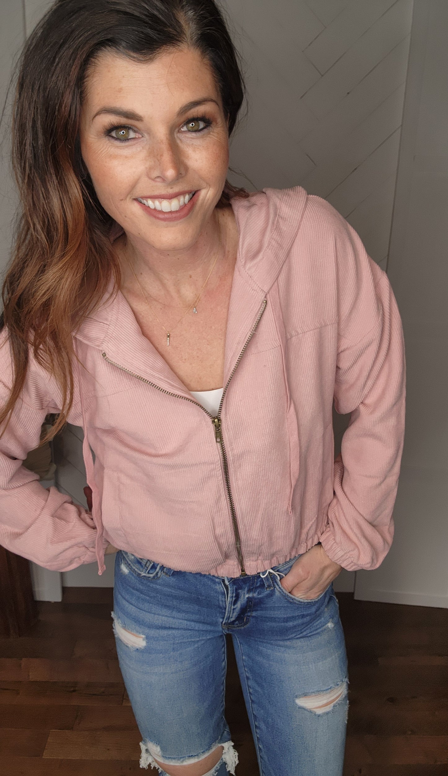 Corduroy Zip Up Jacket: Mauve